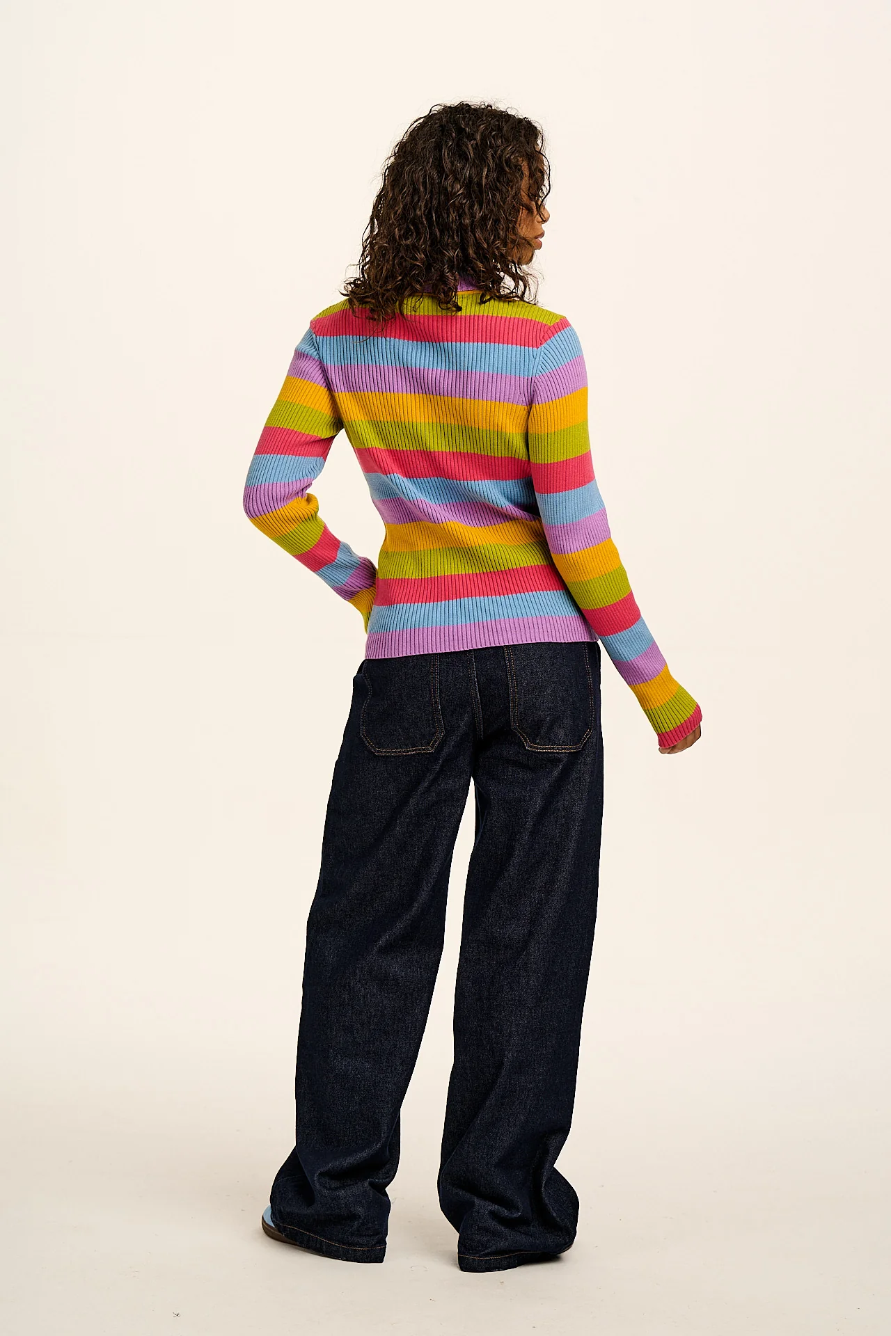 Eva - Knitted Roll Neck Long Sleeve Top in Rainbow Stripe - Image 8