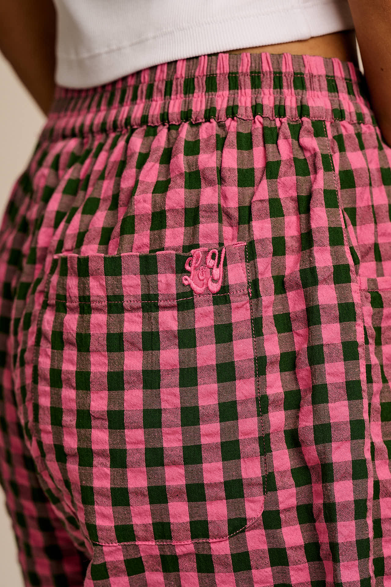 Madero - Cotton Long Shorts in Pink & Green Gingham - Image 3