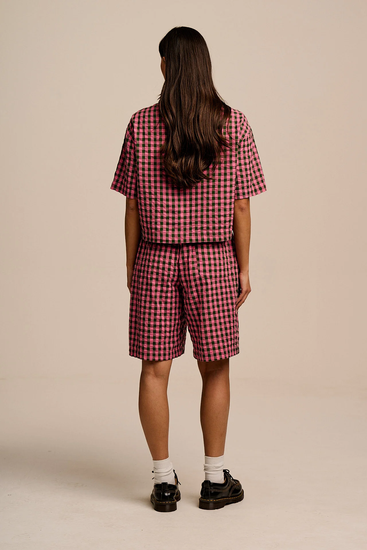 Madero - Cotton Long Shorts in Pink & Green Gingham - Image 7