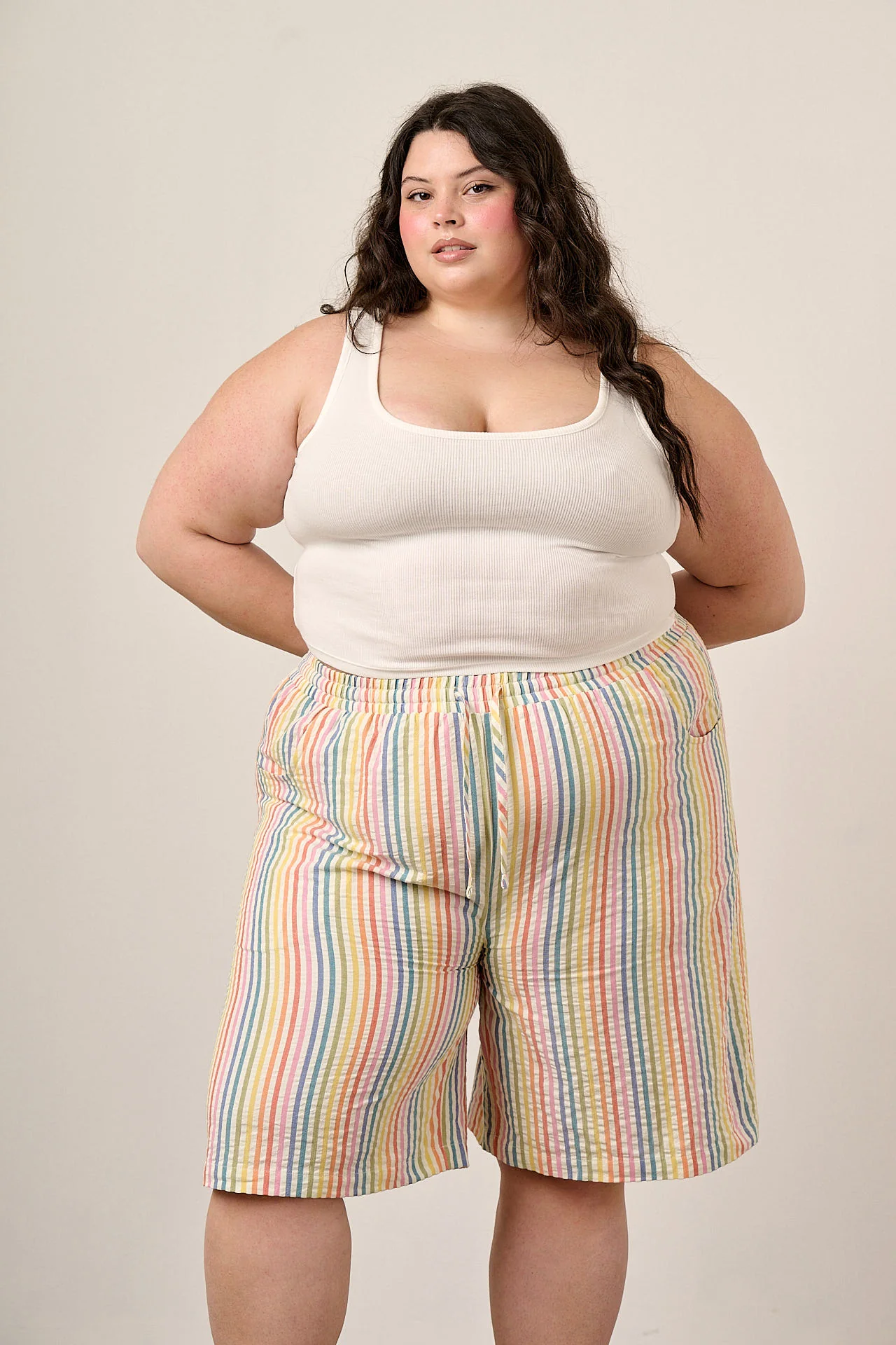Madero - Cotton Long Shorts in Vintage Rainbow Stripe - Image 3
