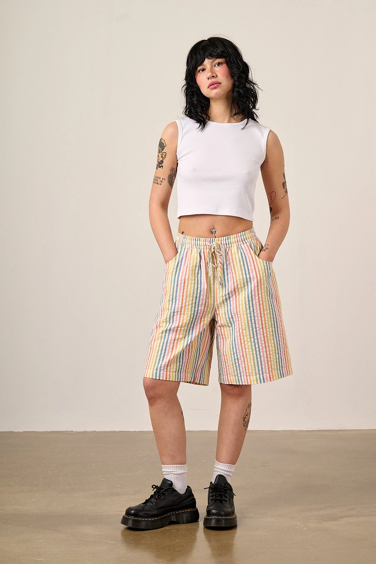 Madero - Cotton Long Shorts in Vintage Rainbow Stripe - Image 5
