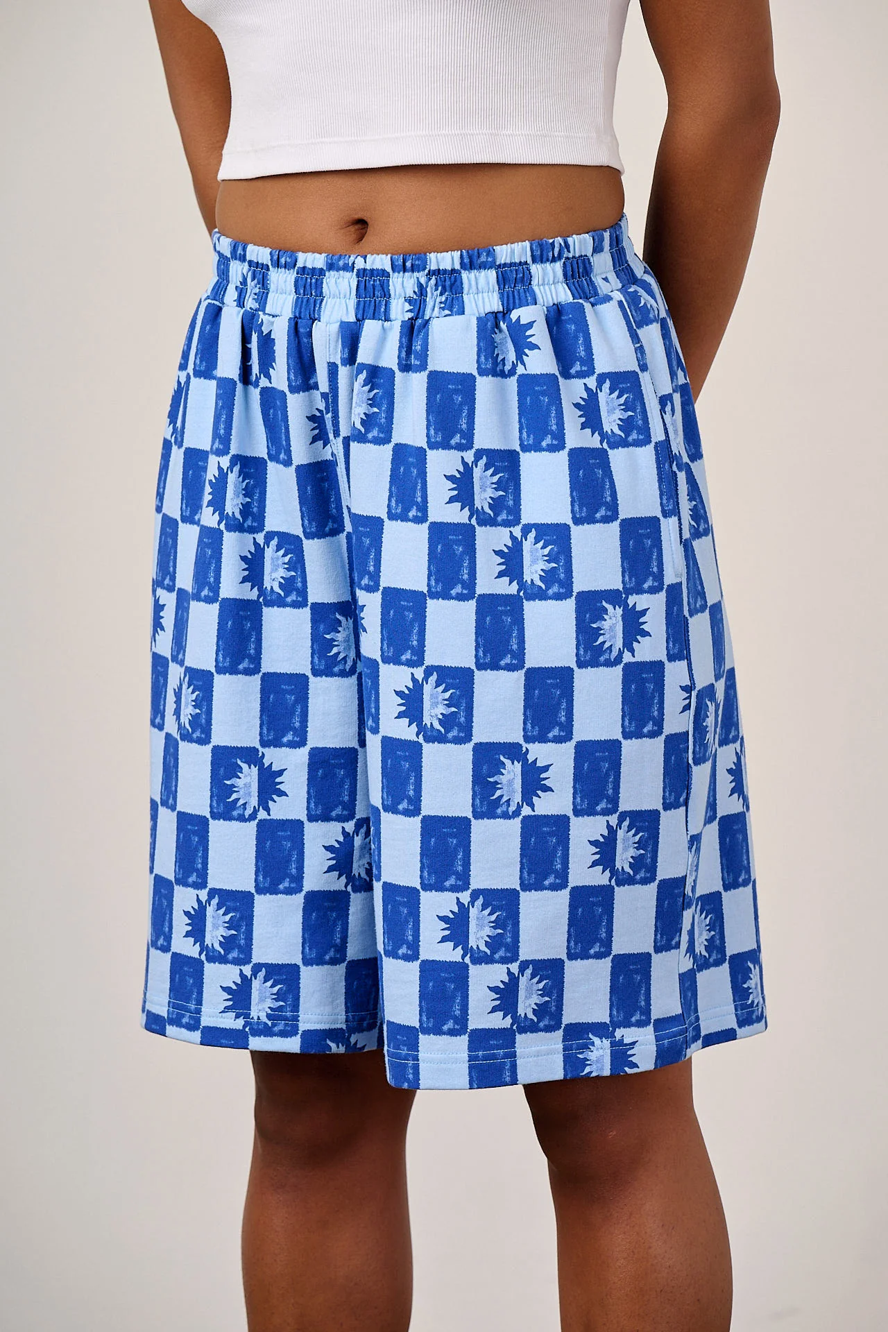 Madero - Cotton Jersey Shorts in Blue Checkerboard - Image 3