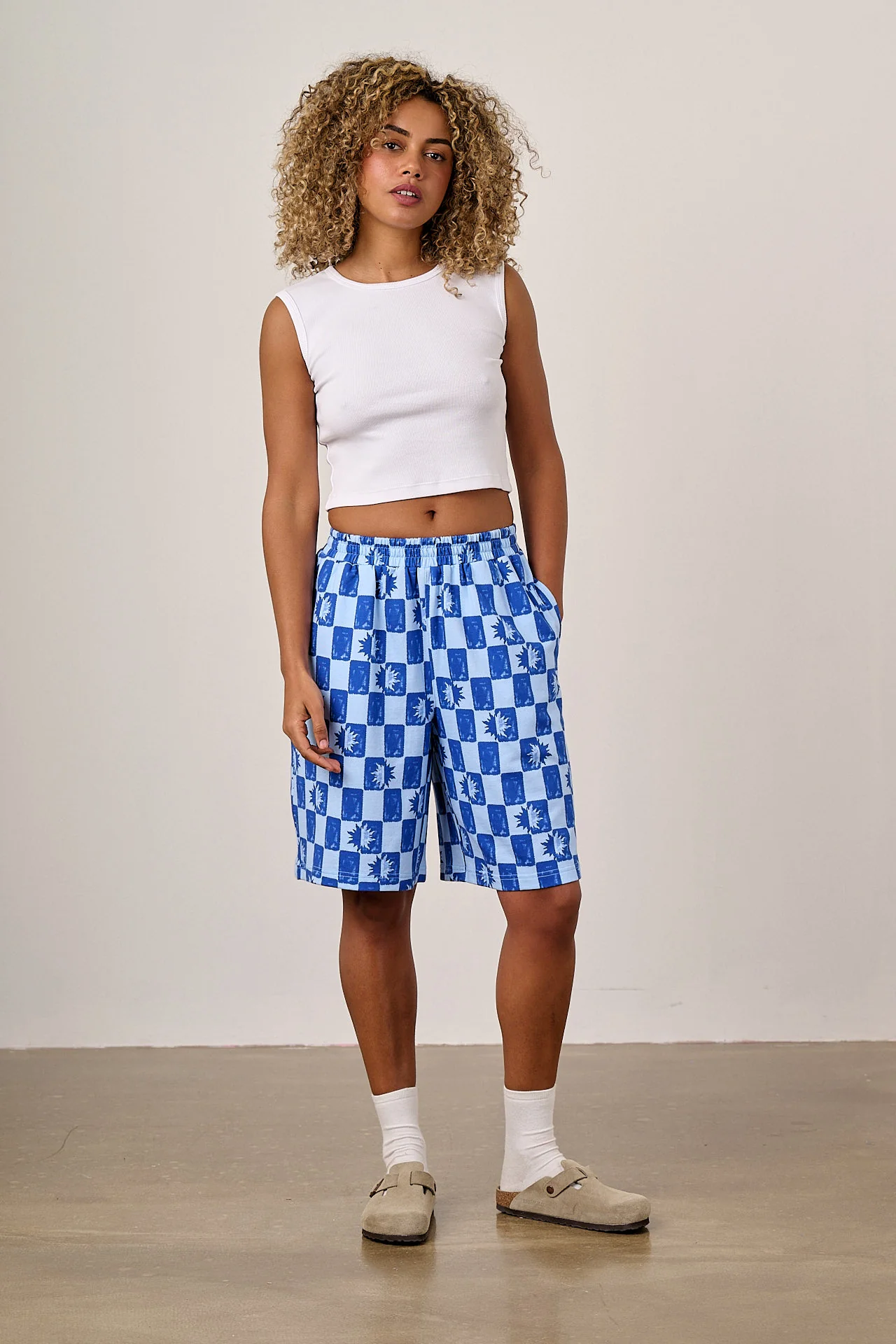 Madero - Cotton Jersey Shorts in Blue Checkerboard - Image 4