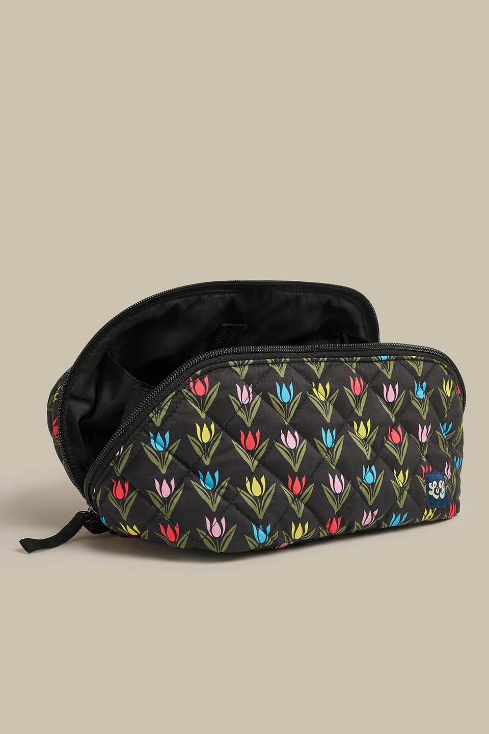 Makari - Expandable Washbag in Black Tulip Print - Image 3
