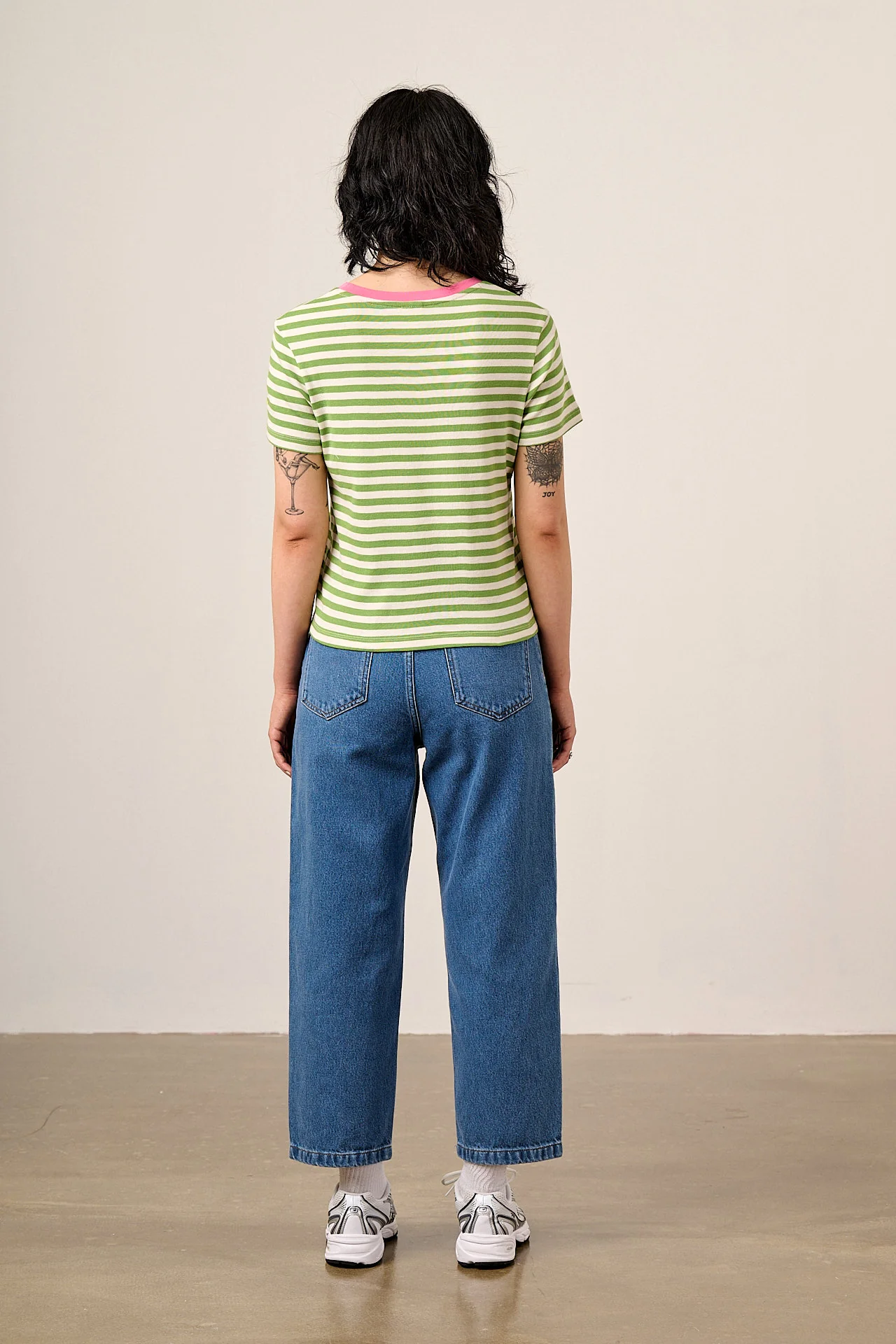 Maya - Cotton T-Shirt in Green Stripe with Flower Embroidery - Image 5