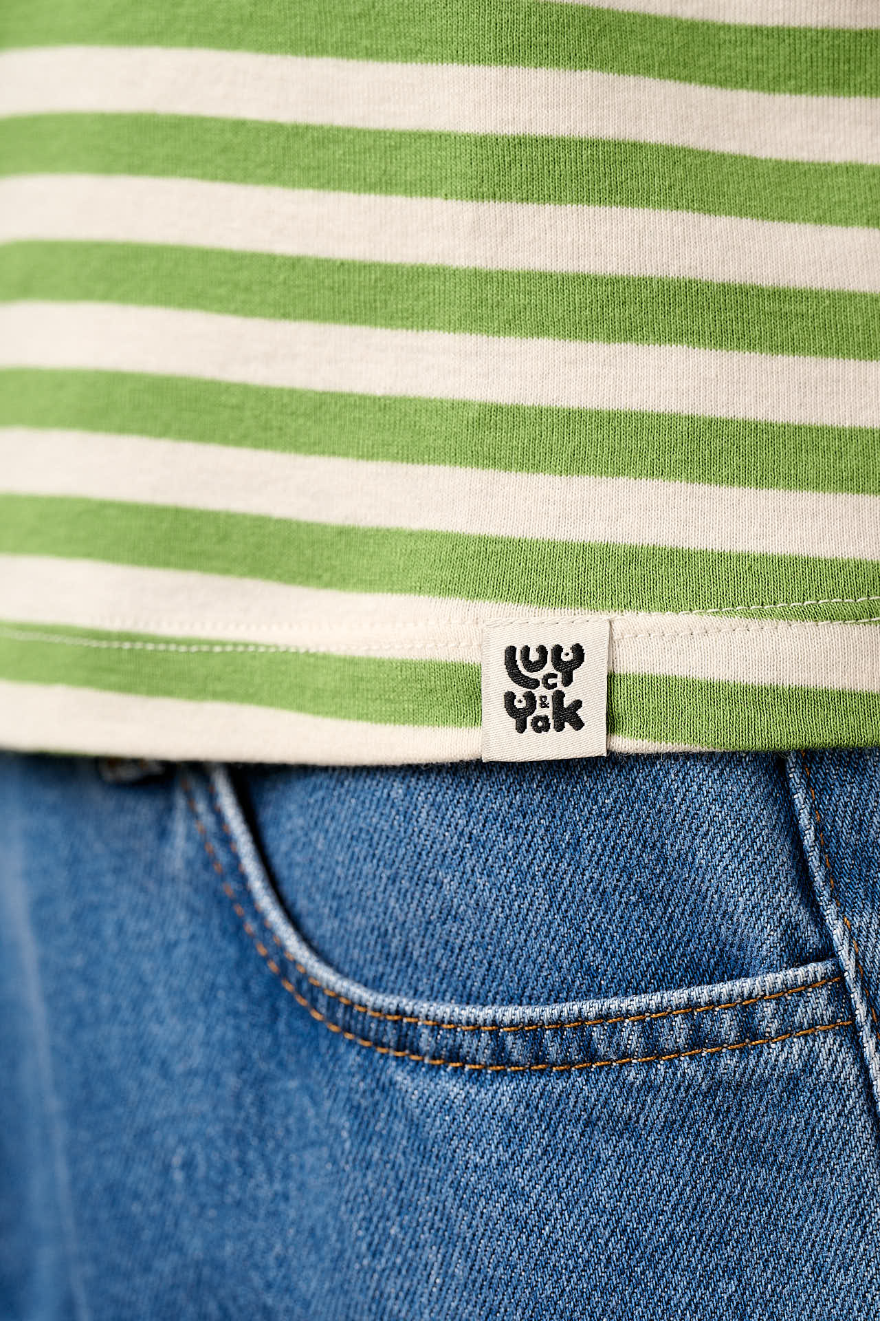 Maya - Cotton T-Shirt in Green Stripe with Flower Embroidery - Image 6