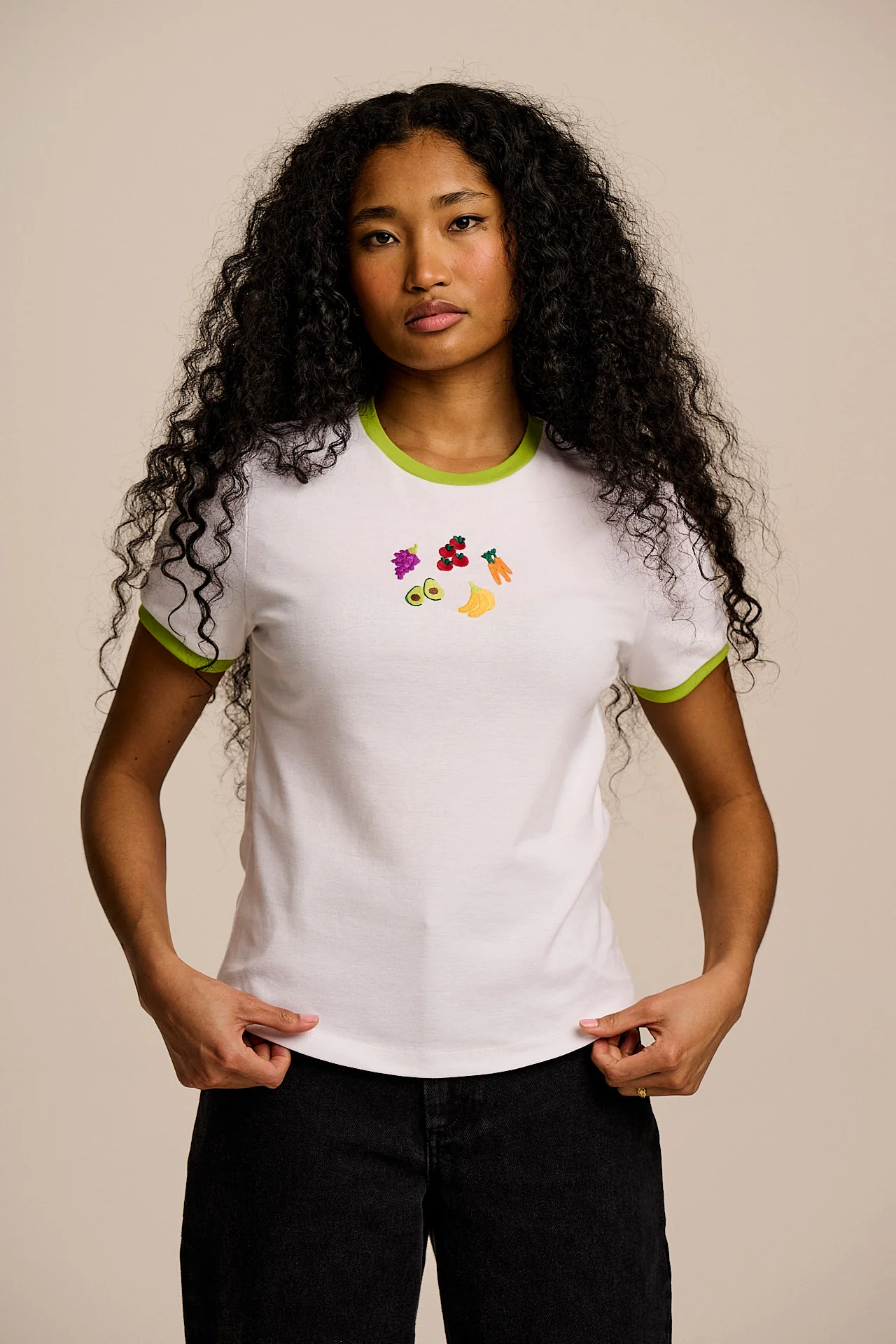 Maya - Cotton T-Shirt in Fruit & Veg Embroidery - Image 2
