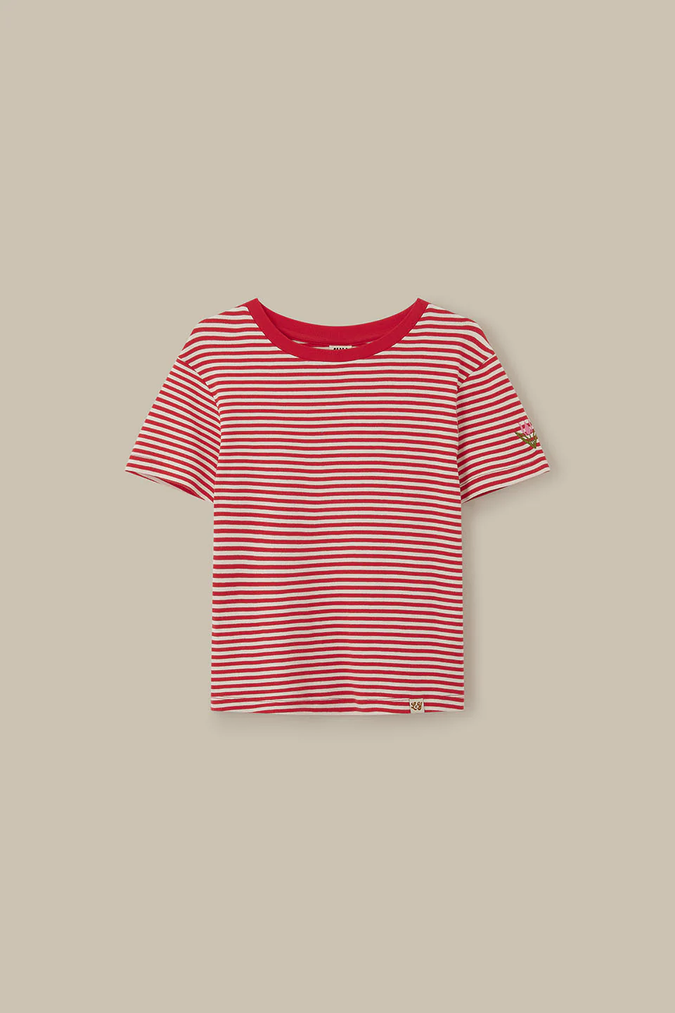 Maya - Cotton T-Shirt in Red & Ecru Stripe with Tulip Embroidery - Image 3