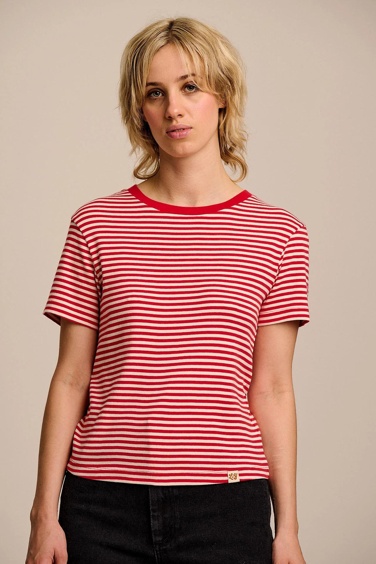 Maya - Cotton T-Shirt in Red & Ecru Stripe with Tulip Embroidery - Image 4