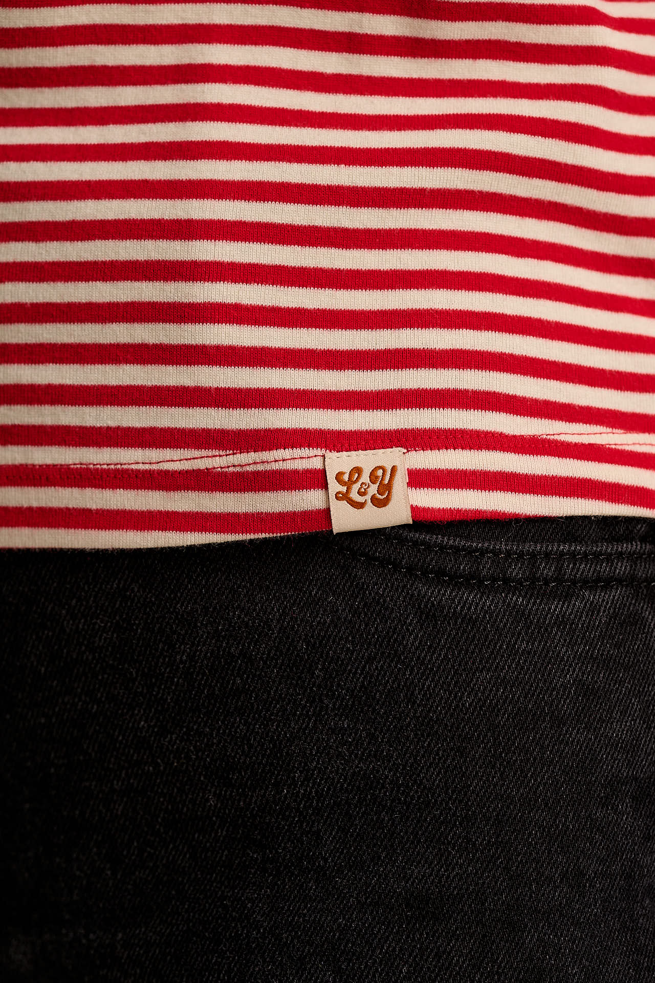 Maya - Cotton T-Shirt in Red & Ecru Stripe with Tulip Embroidery - Image 5
