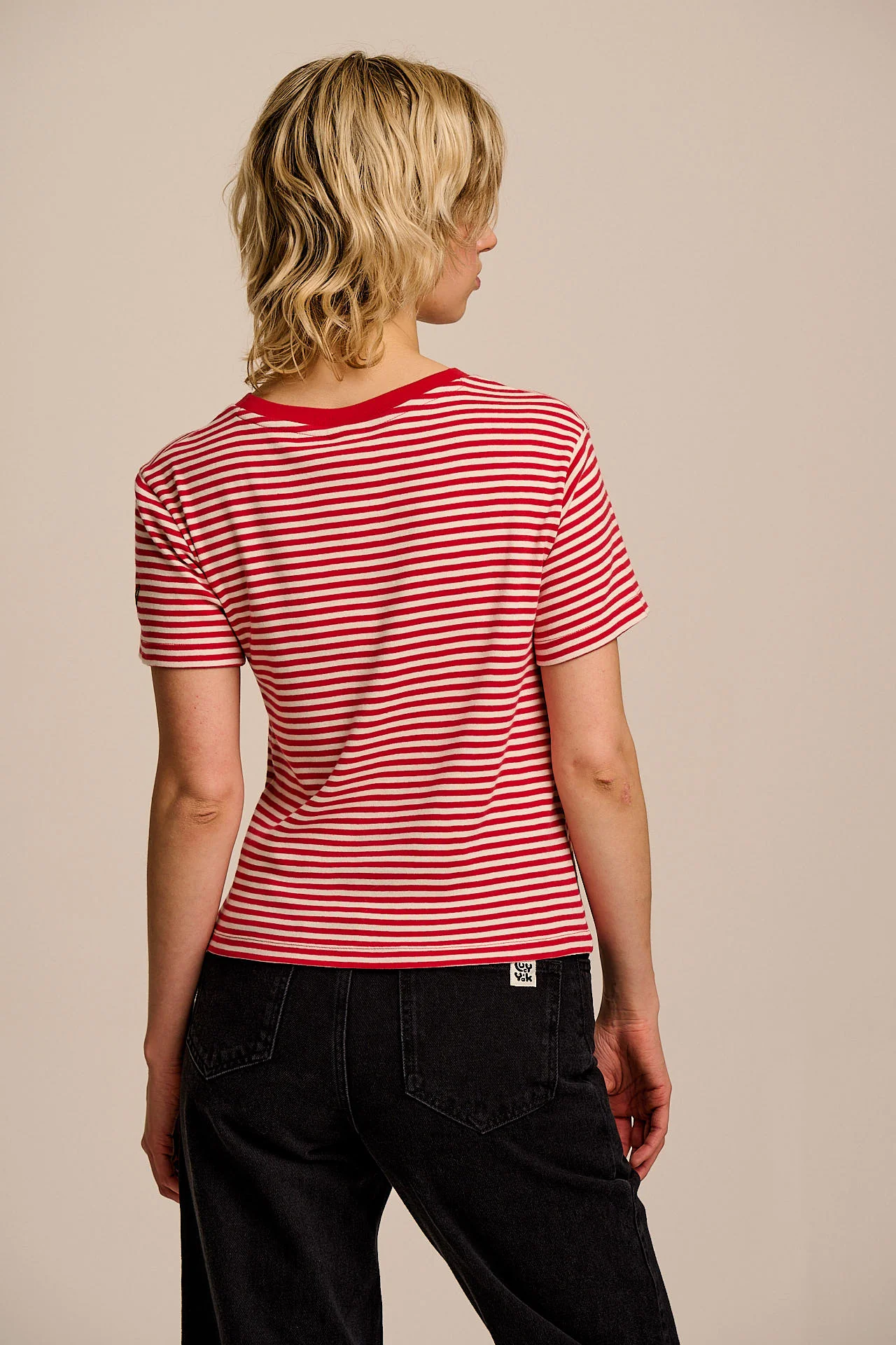 Maya - Cotton T-Shirt in Red & Ecru Stripe with Tulip Embroidery - Image 6