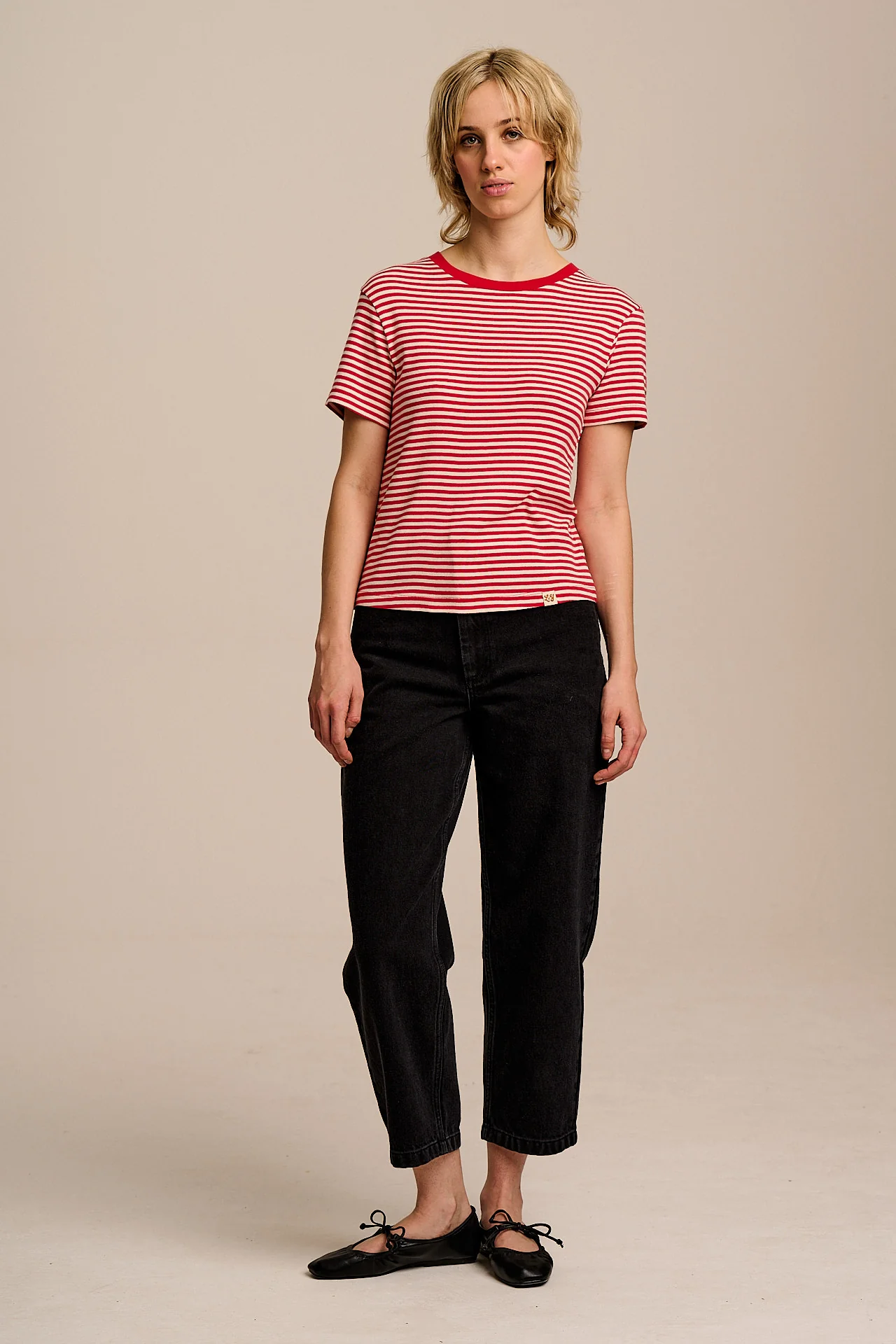 Maya - Cotton T-Shirt in Red & Ecru Stripe with Tulip Embroidery - Image 7