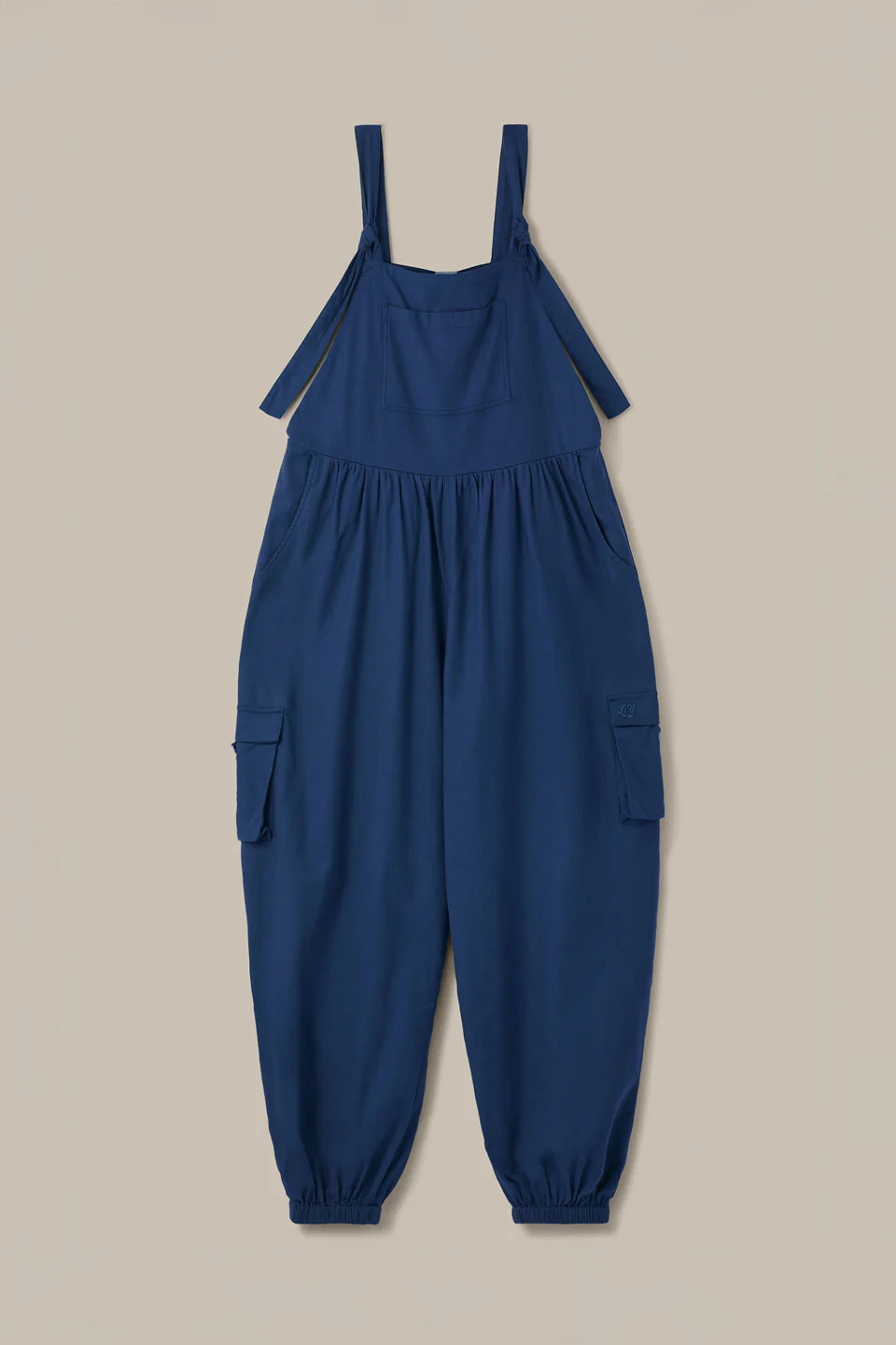 Miyada - Brushed Cotton Balloon Leg Dungarees in Navy - Image 3