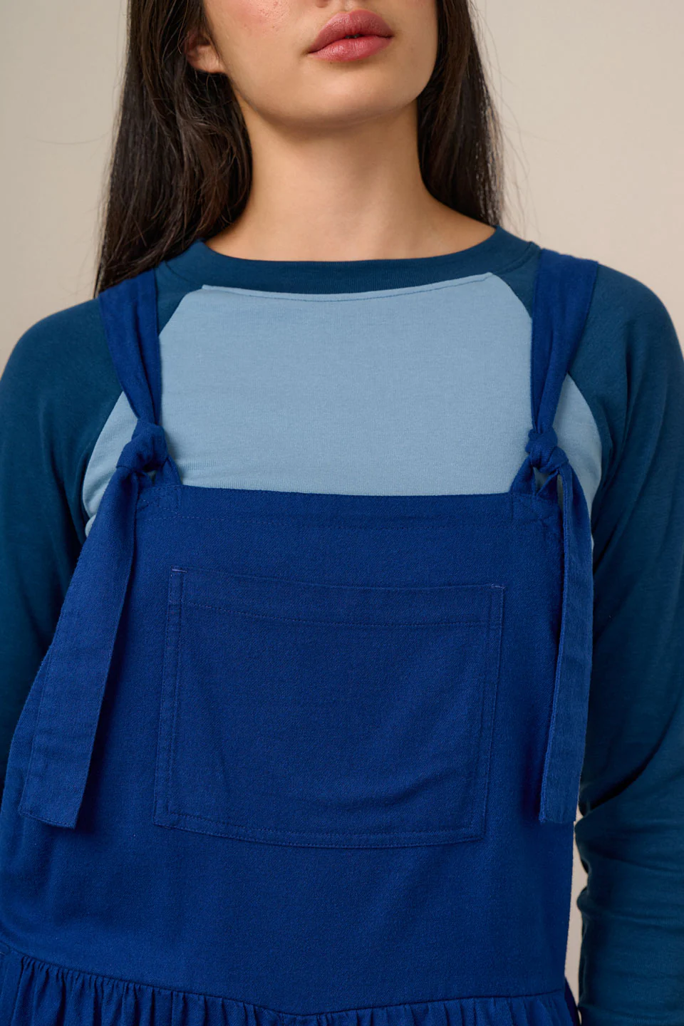 Miyada - Brushed Cotton Balloon Leg Dungarees in Navy - Image 5