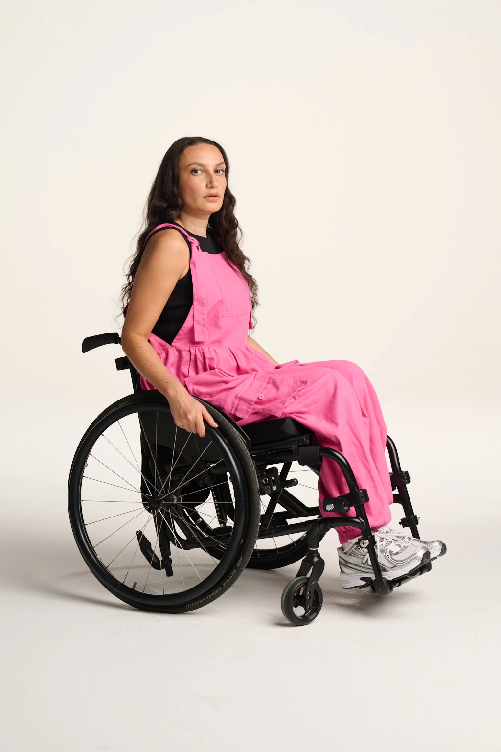 Miyada - Brushed Cotton Balloon Leg Dungarees in Pink - Image 3