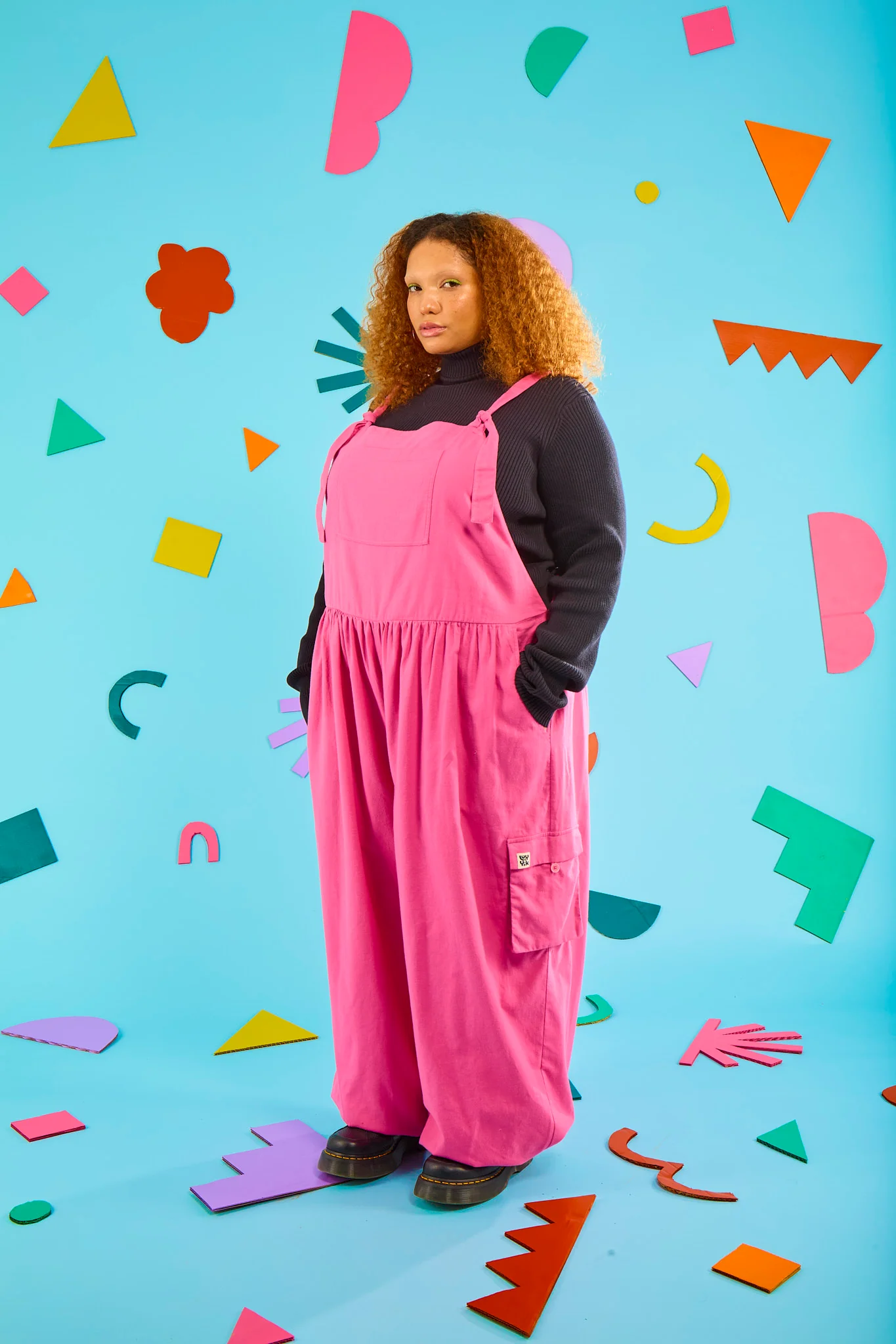 Miyada - Brushed Cotton Balloon Leg Dungarees in Pink - Image 5