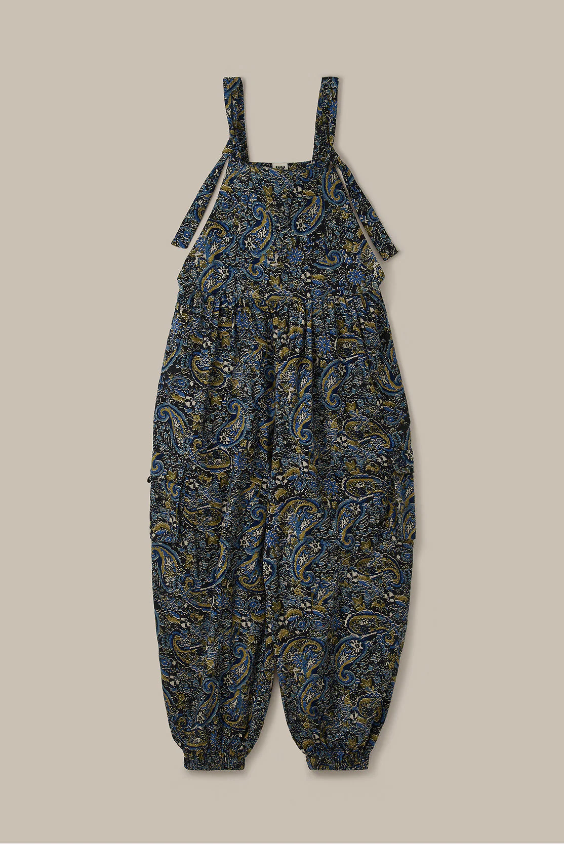 Miyada - Brushed Cotton Balloon Leg Dungarees in Grunge Blue Paisley Print - Image 10
