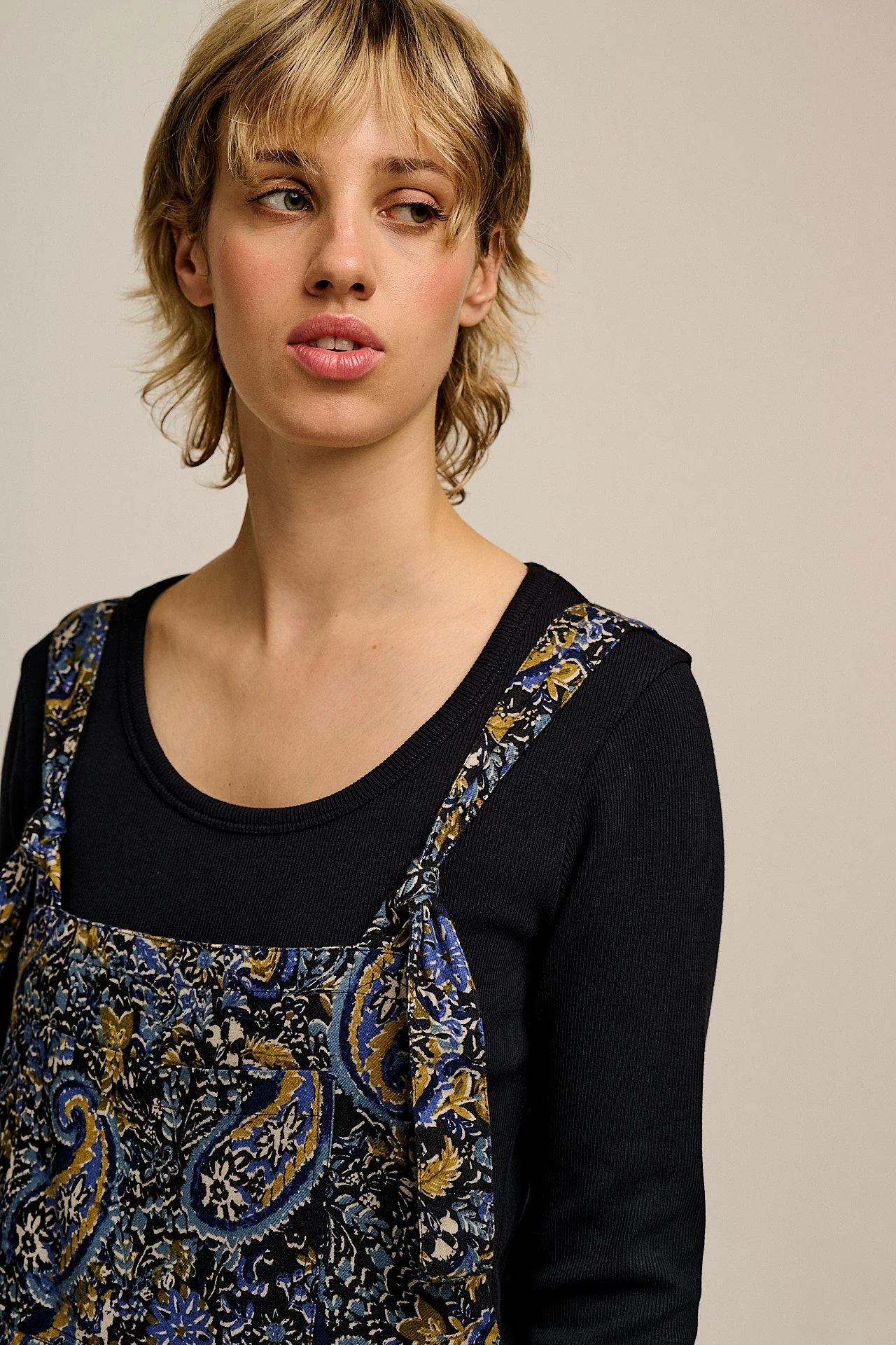 Miyada - Brushed Cotton Balloon Leg Dungarees in Grunge Blue Paisley Print - Image 3