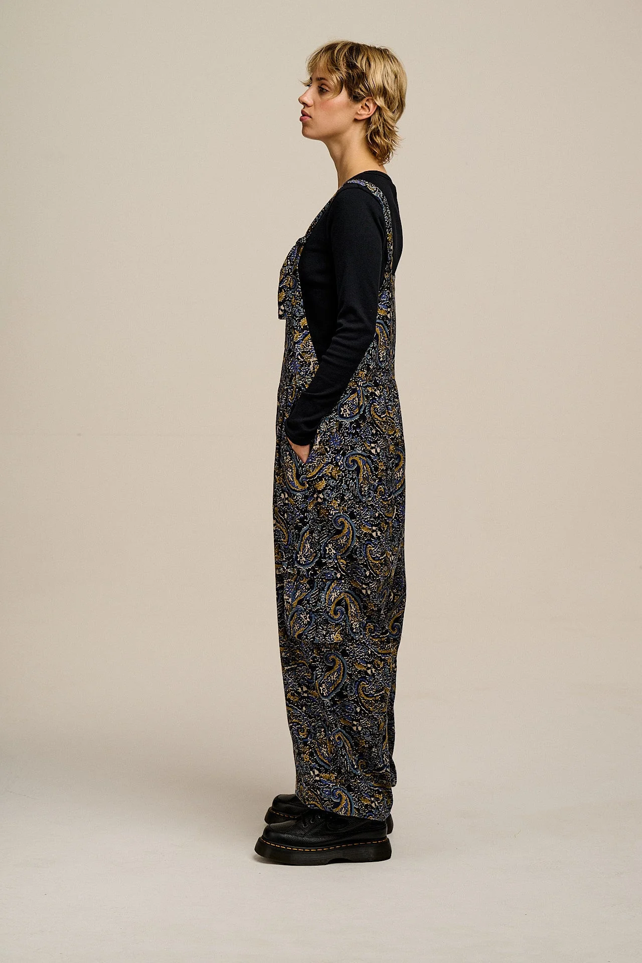 Miyada - Brushed Cotton Balloon Leg Dungarees in Grunge Blue Paisley Print - Image 7