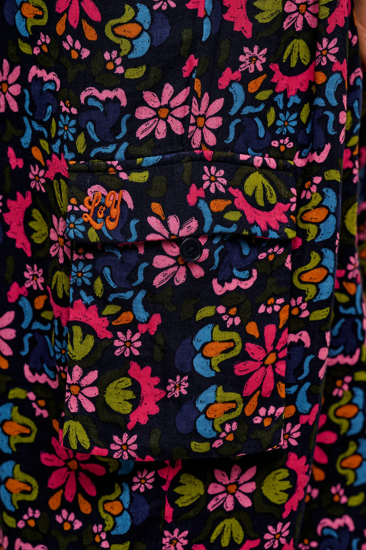 Miyada - Cotton Balloon Leg Dungarees in Blue Artisan Floral Patchwork - Image 4
