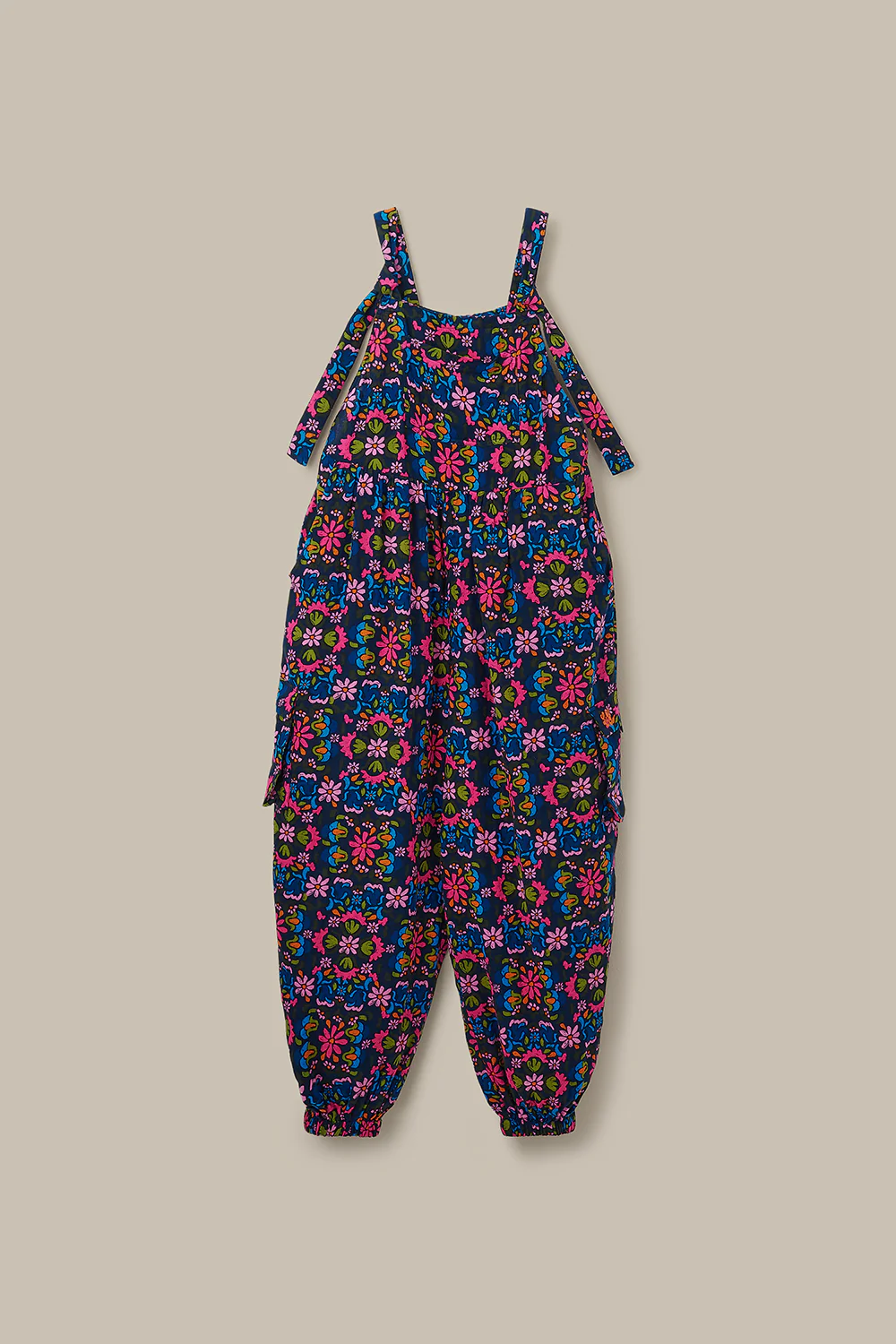 Miyada - Cotton Balloon Leg Dungarees in Blue Artisan Floral Patchwork - Image 6