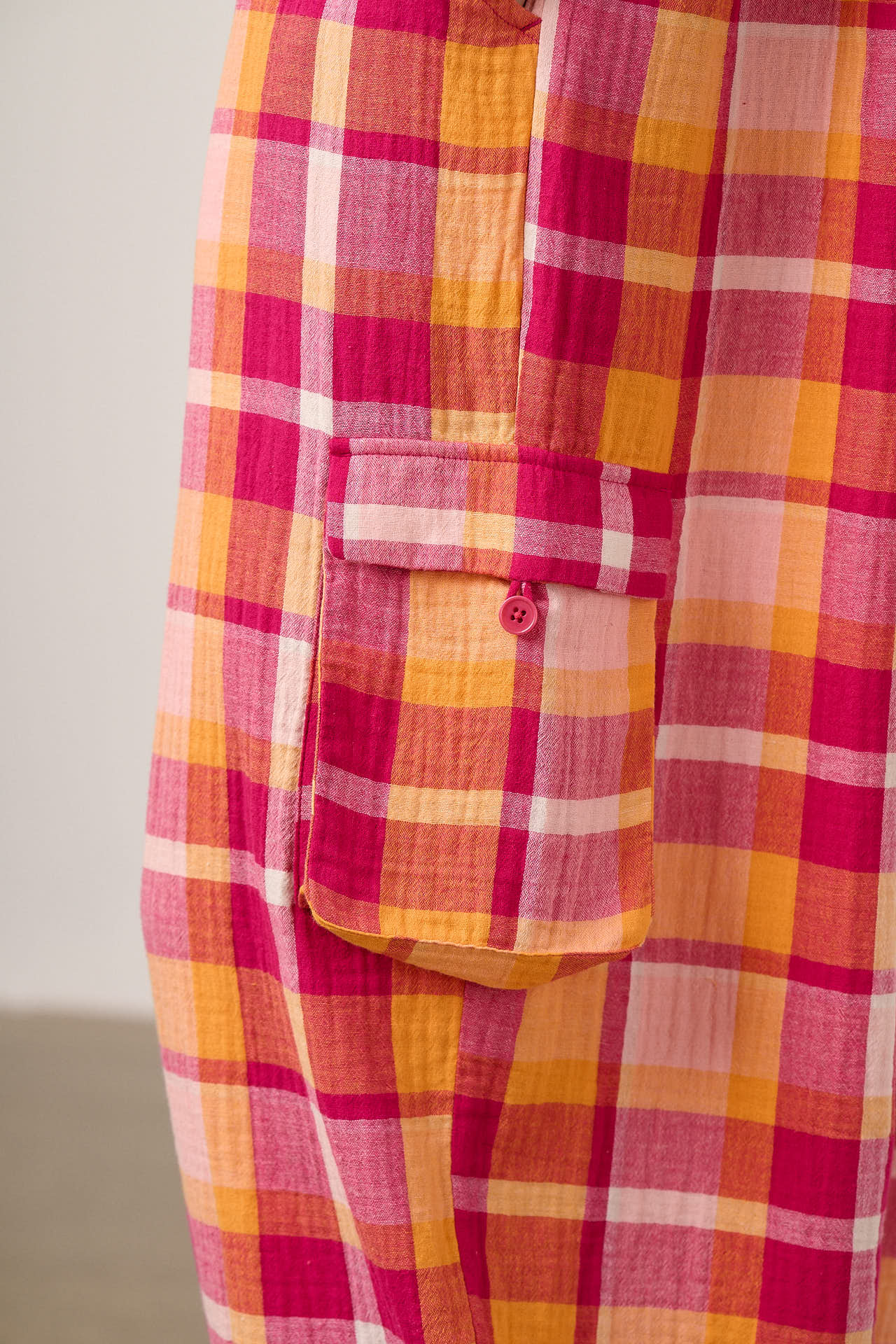 Miyada - Cotton Dungarees in Orange & Pink Check - Image 4
