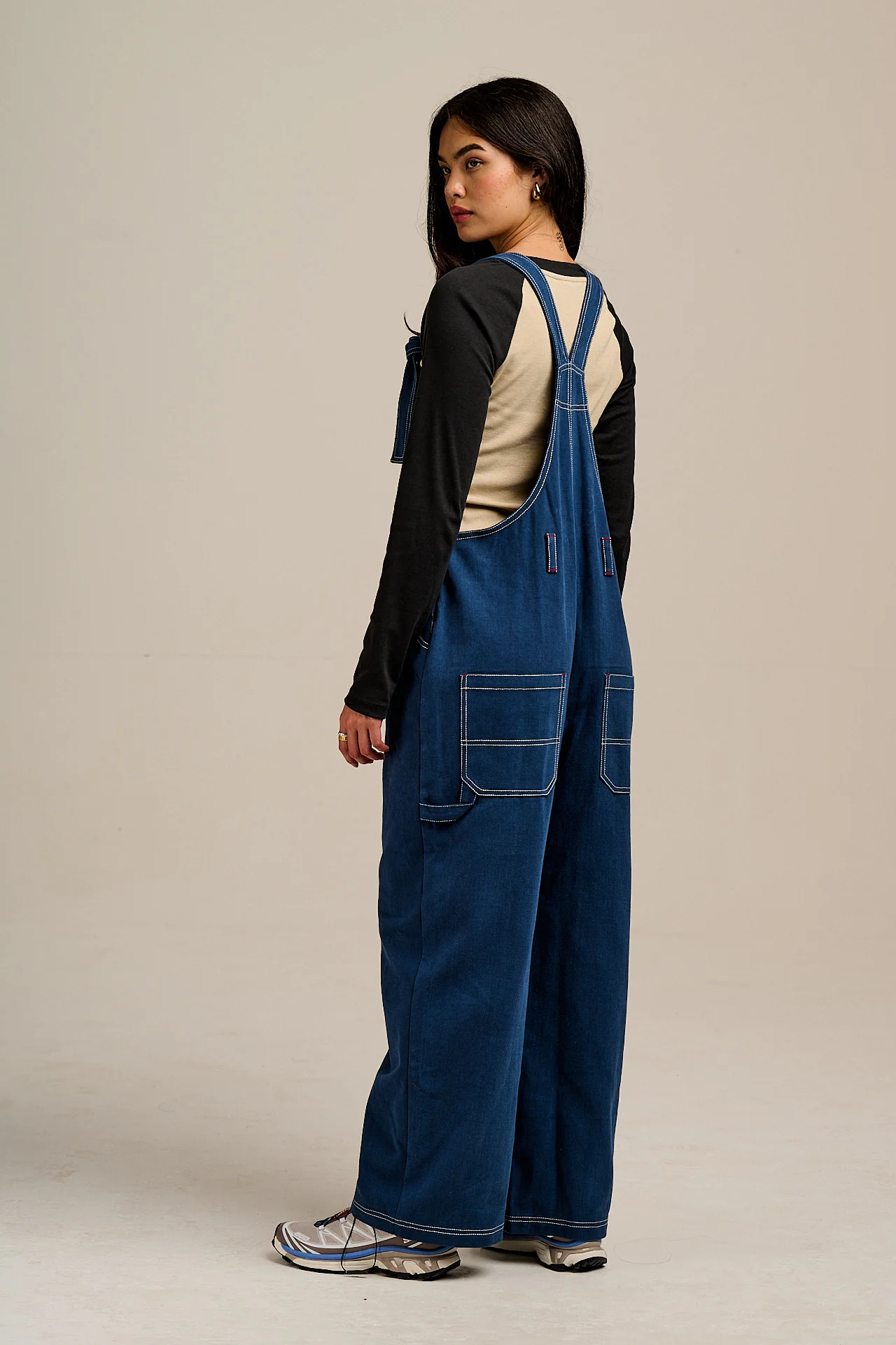 Mullen - Cotton Dungarees in Navy with Contrast Stitch - Image 10