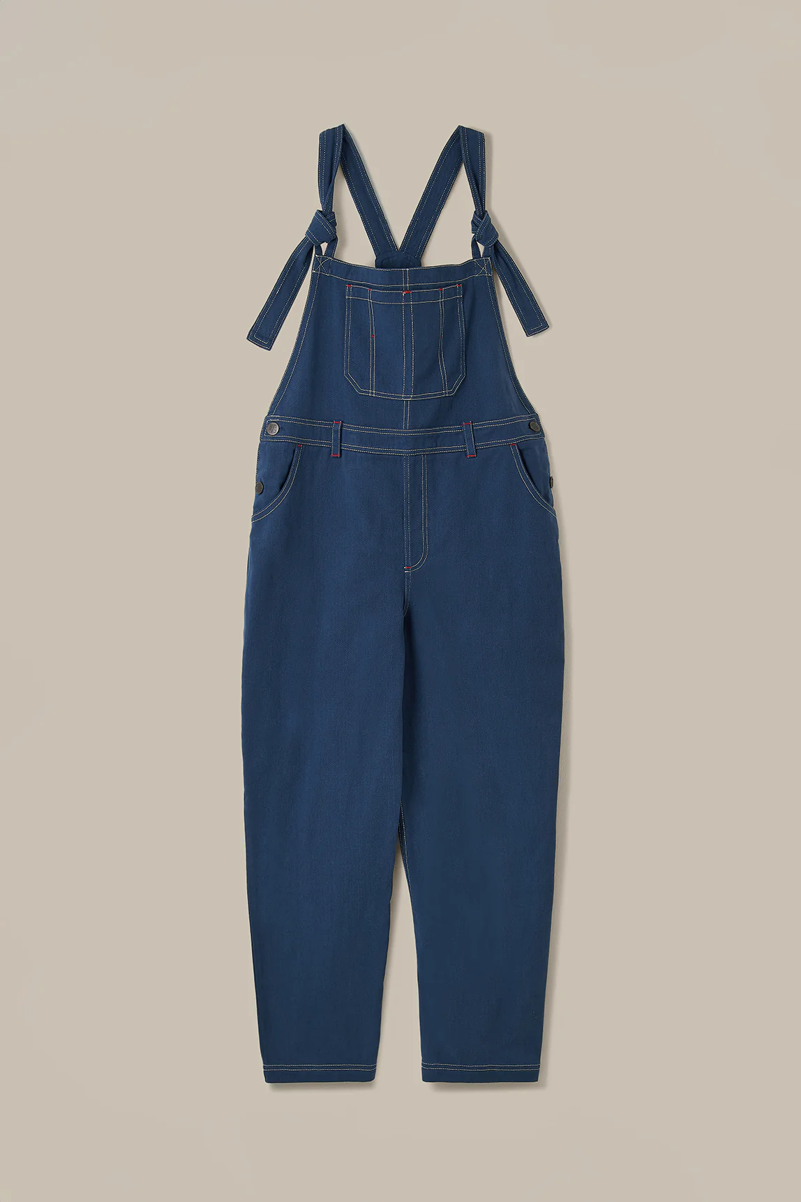 Mullen - Cotton Dungarees in Navy with Contrast Stitch - Image 13