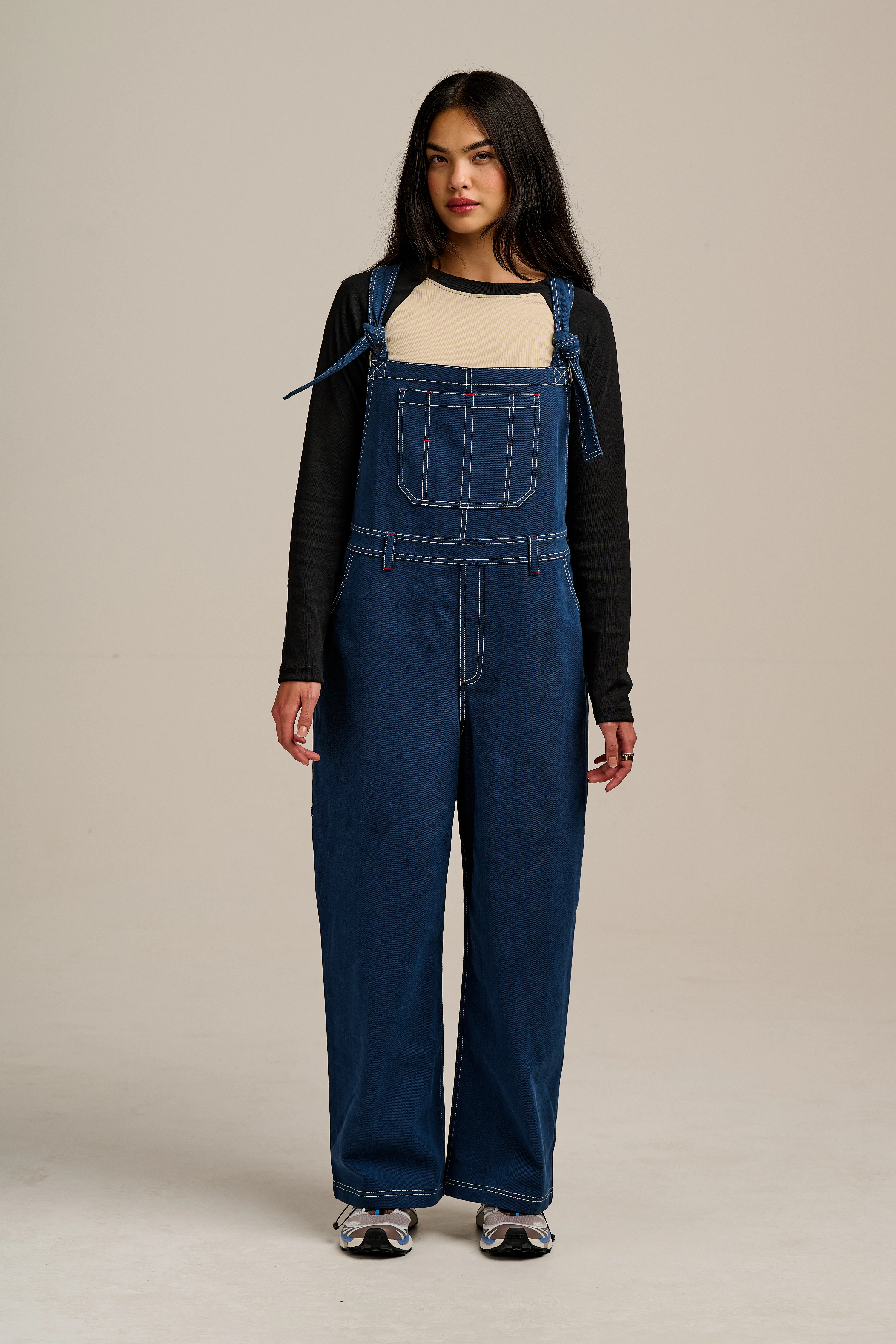 Mullen - Cotton Dungarees in Navy with Contrast Stitch - Image 5
