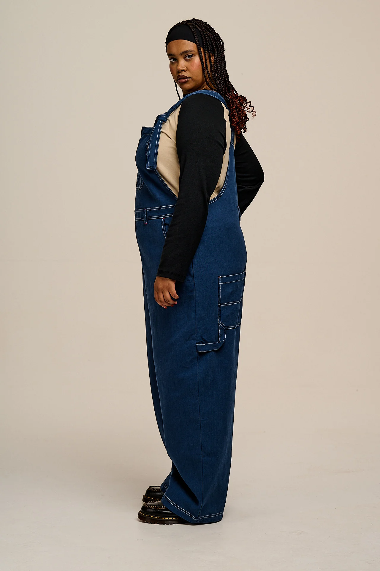 Mullen - Cotton Dungarees in Navy with Contrast Stitch - Image 7