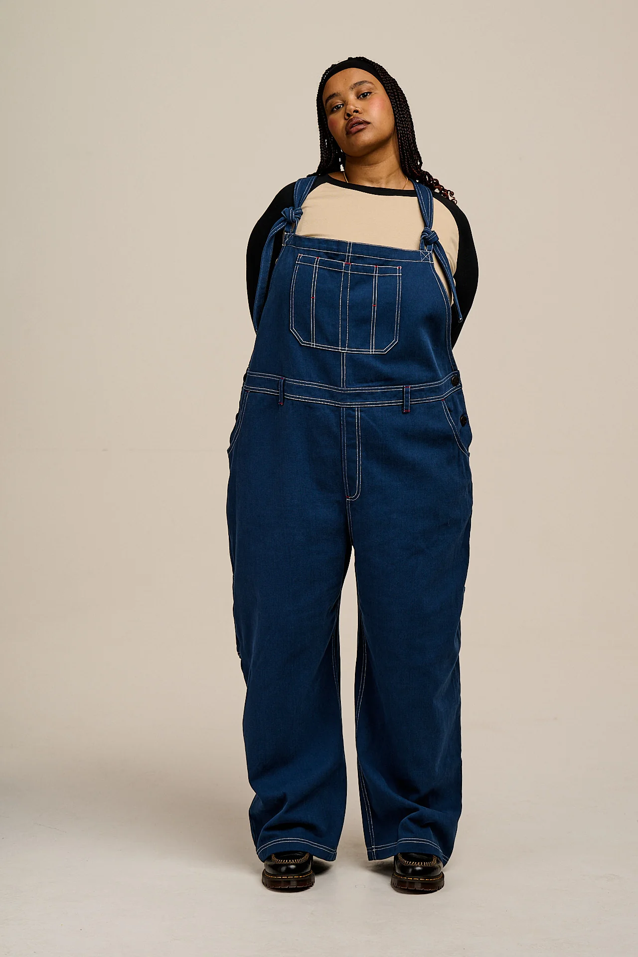 Mullen - Cotton Dungarees in Navy with Contrast Stitch - Image 8