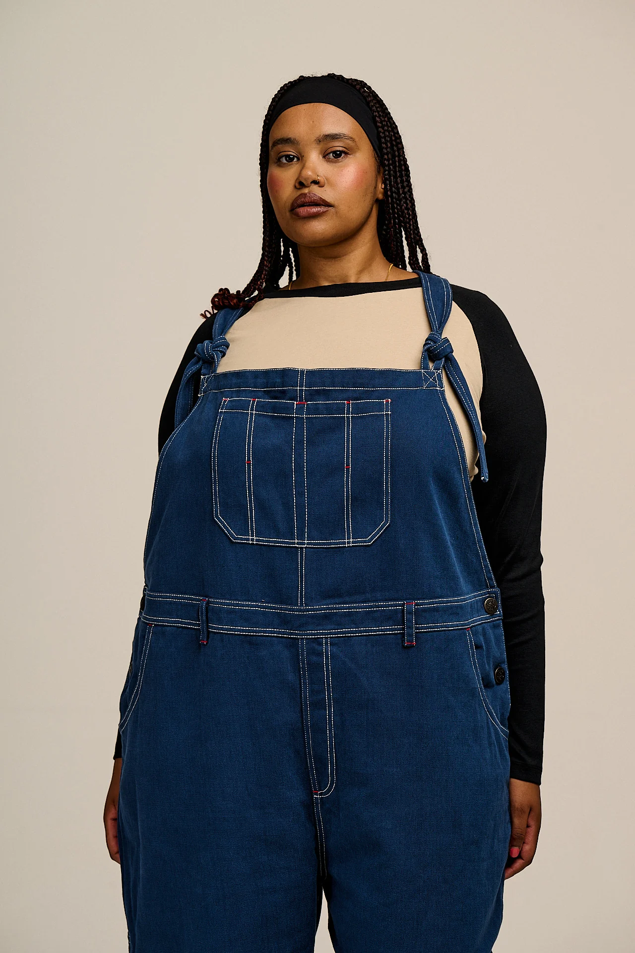 Mullen - Cotton Dungarees in Navy with Contrast Stitch - Image 9