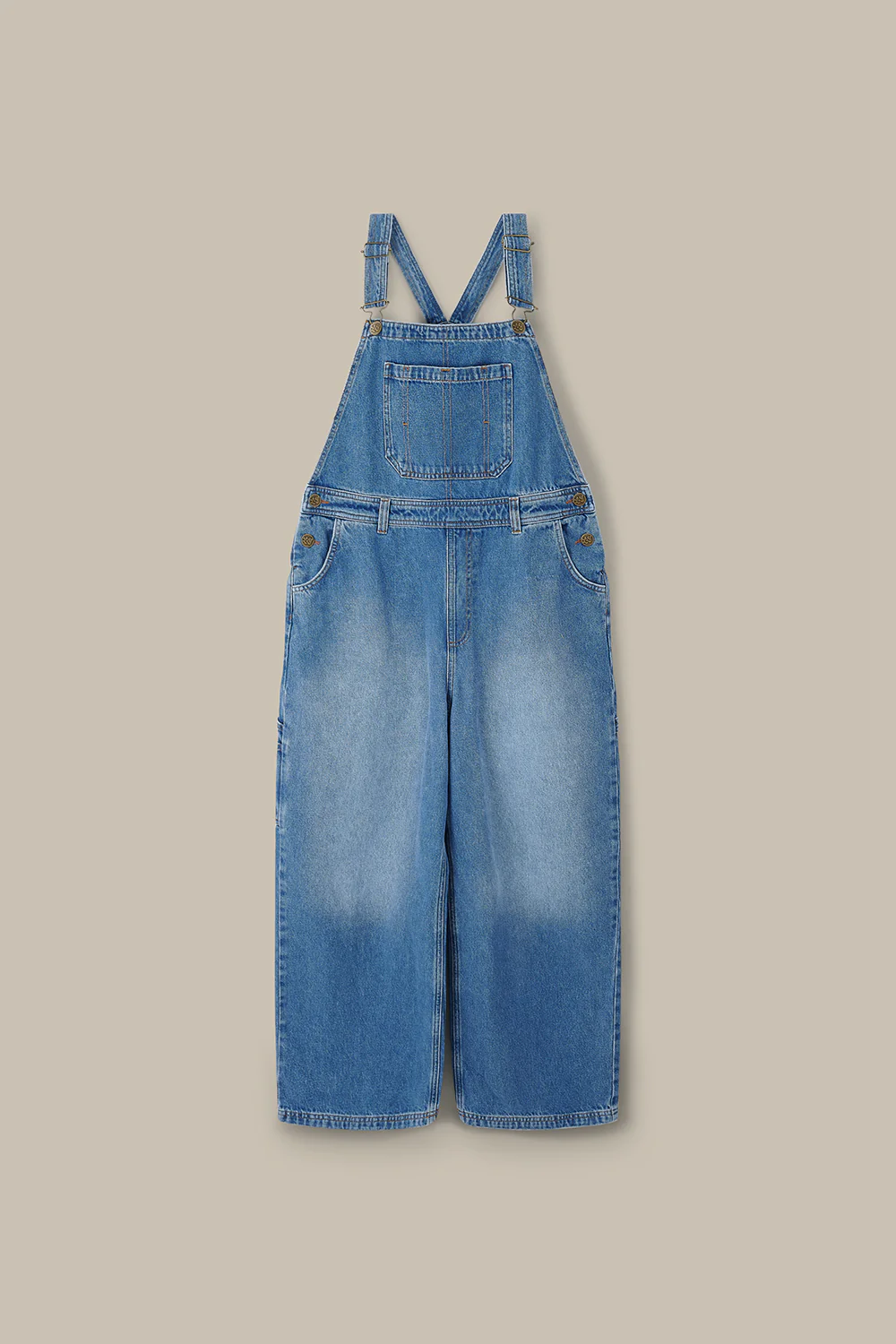 Mullen - Denim Dungarees in Midwash with Metal Clasps - Image 10