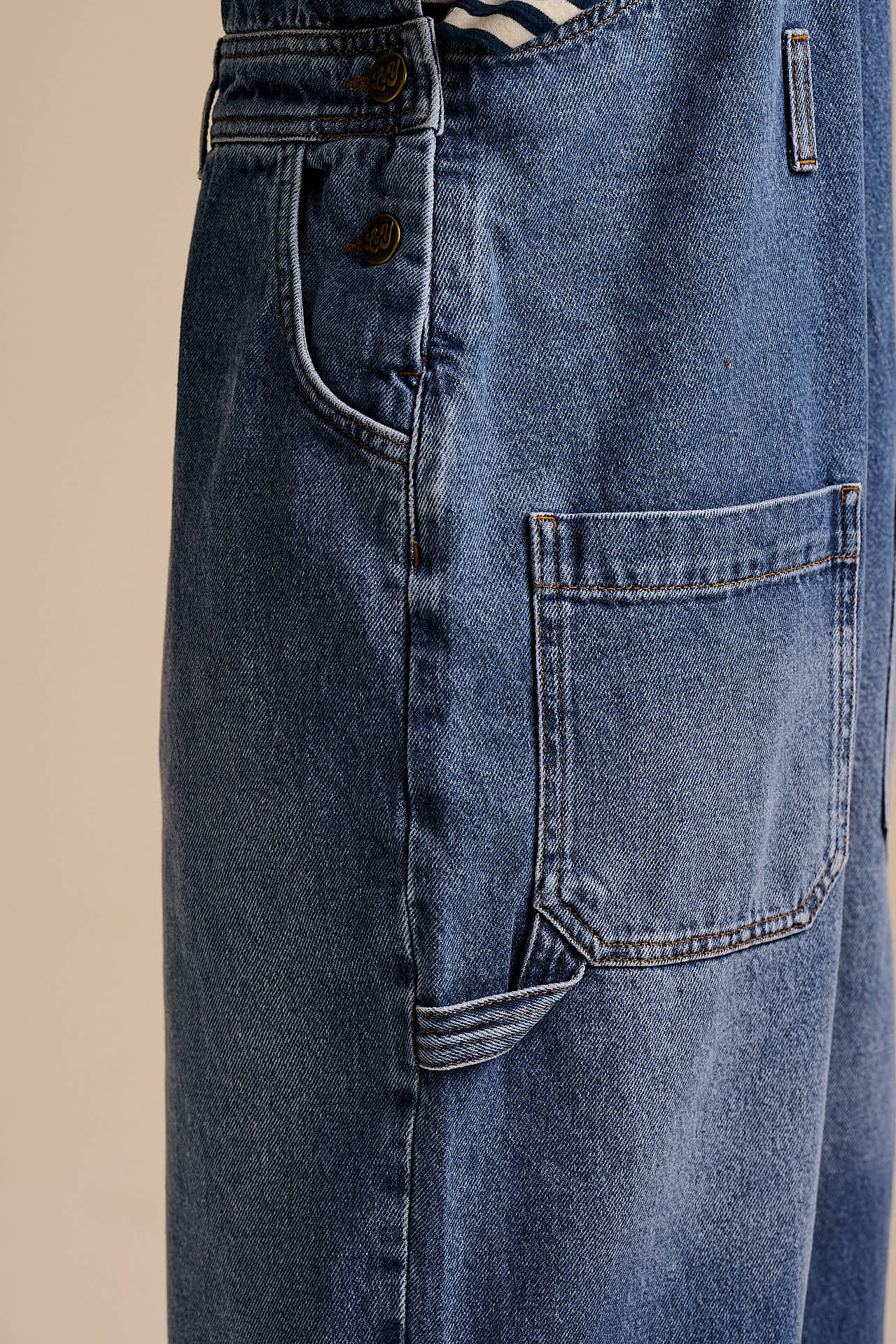 Mullen - Denim Dungarees in Midwash with Metal Clasps - Image 8