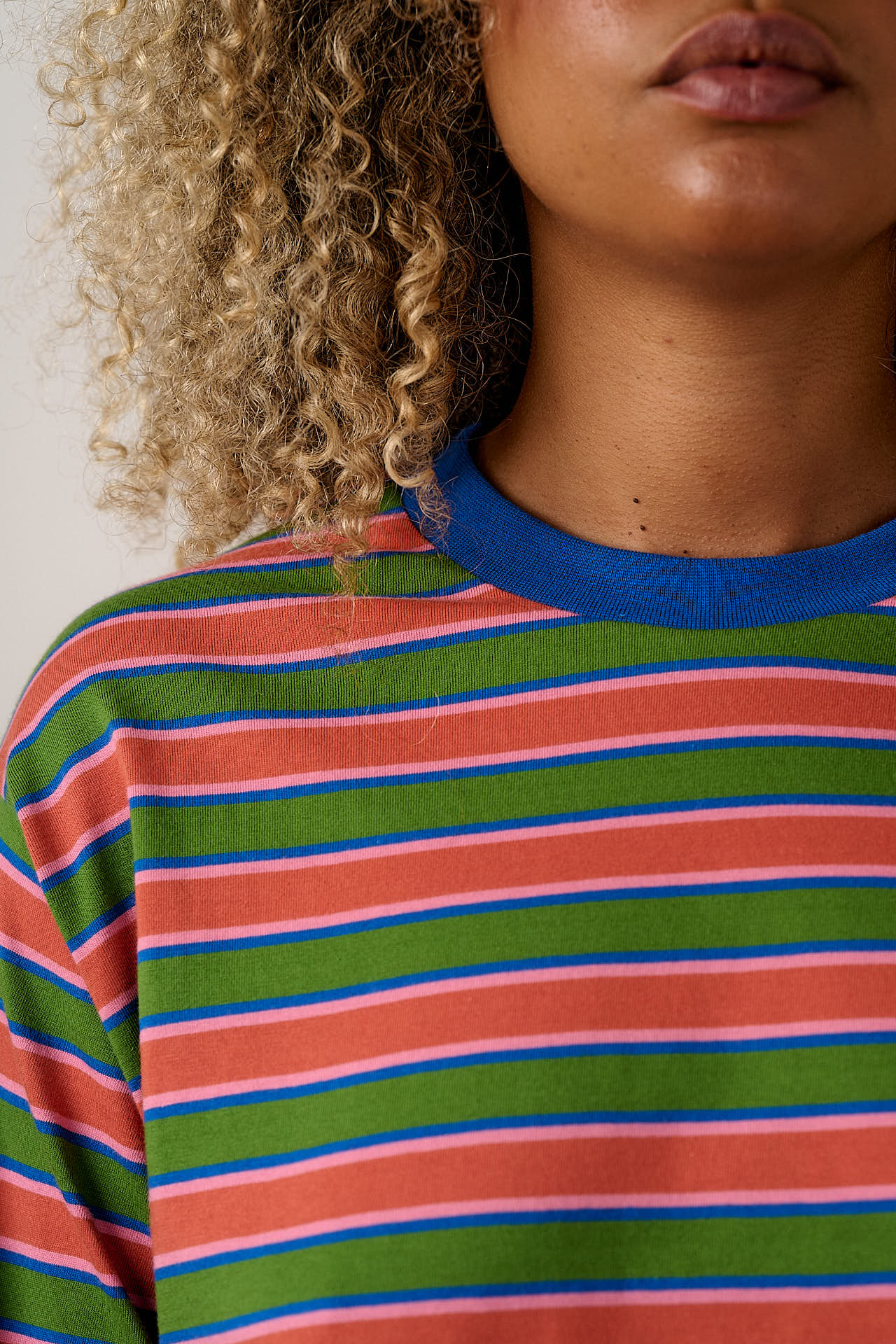 Mysen - Long Sleeve Cotton T-Shirt in Green Stripe - Image 4
