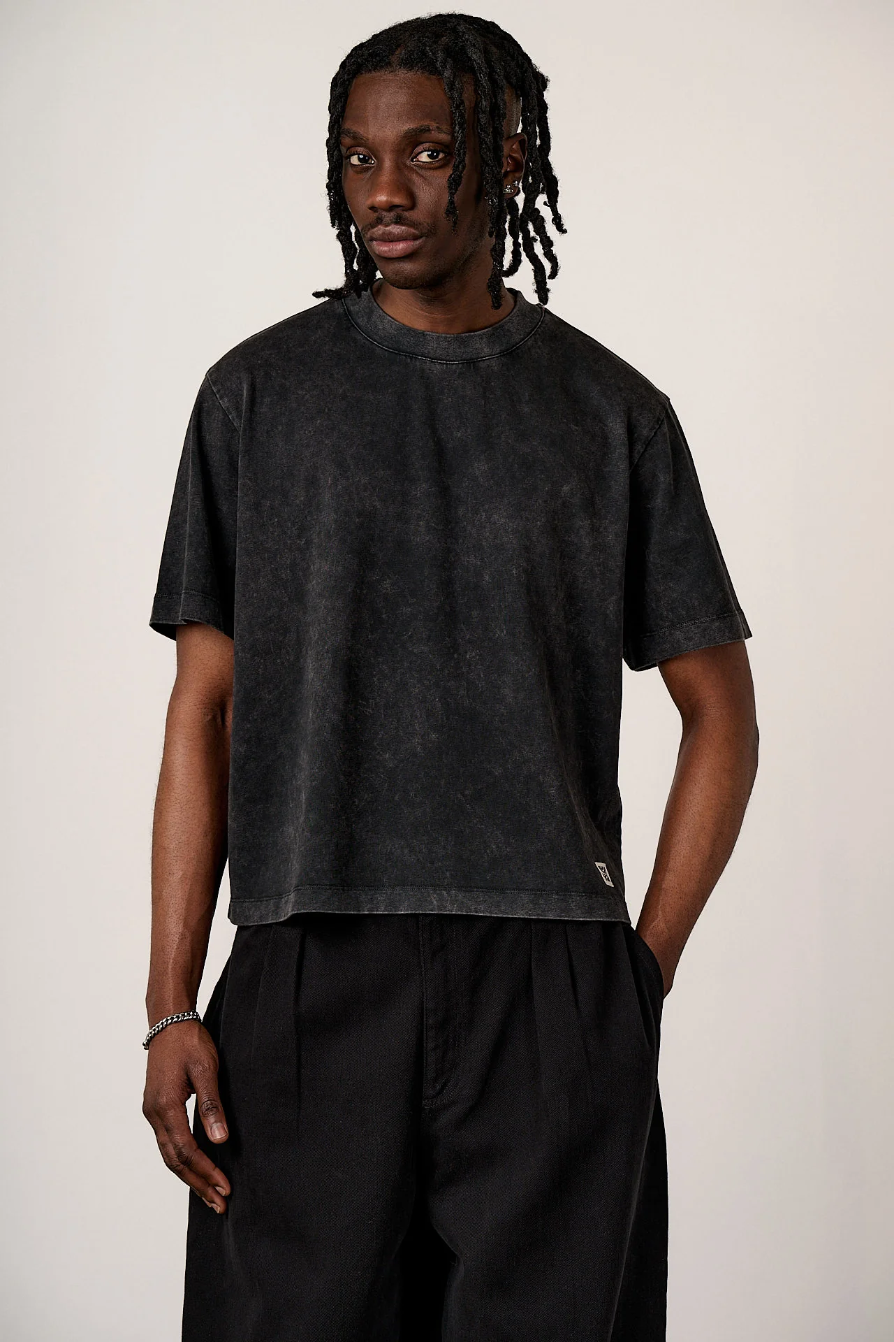 Noa - Cotton Boxy T-Shirt in Washed Black - Image 5