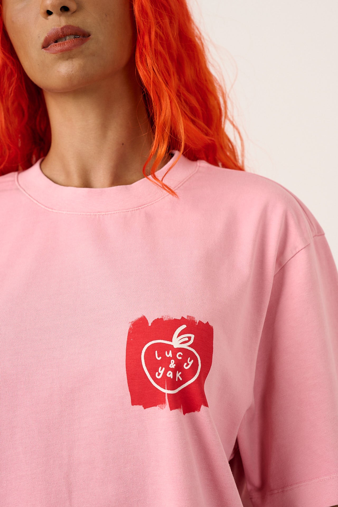 Noa - Cotton Heavyweight Boxy T-Shirt in Washed Pink & Red Blurred Checkerboard - Image 3