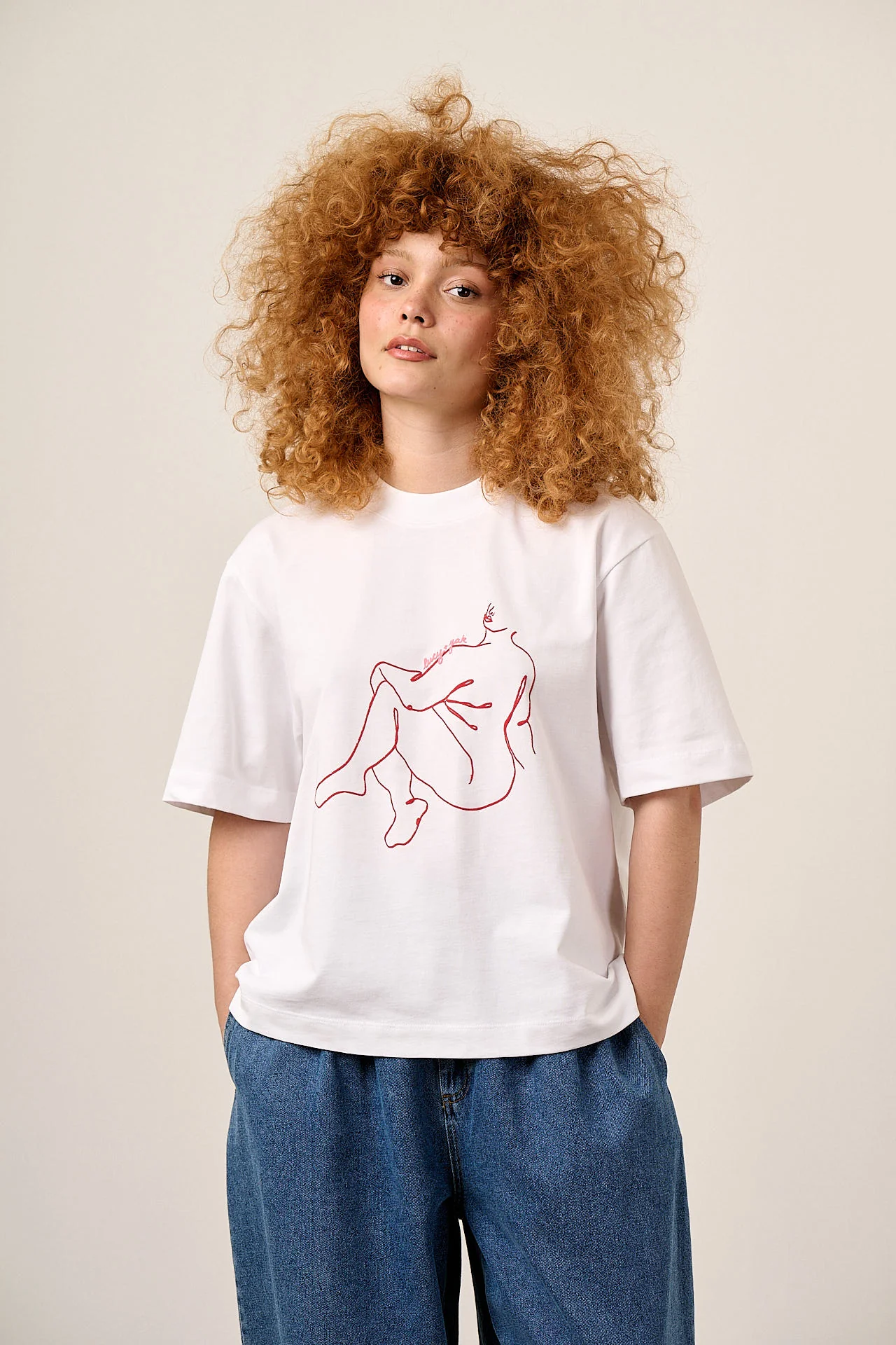 Noa - Cotton Boxy T-Shirt in White Bodies Print