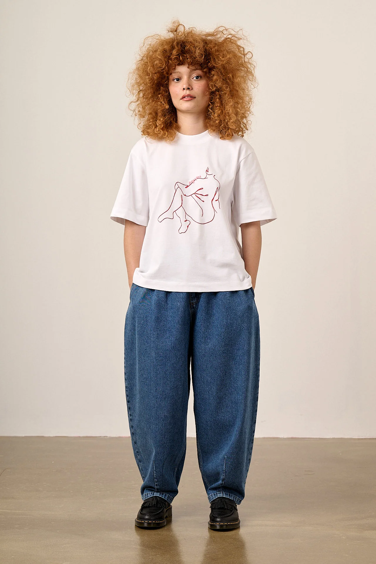 Noa - Cotton Boxy T-Shirt in White Bodies Print - Image 3