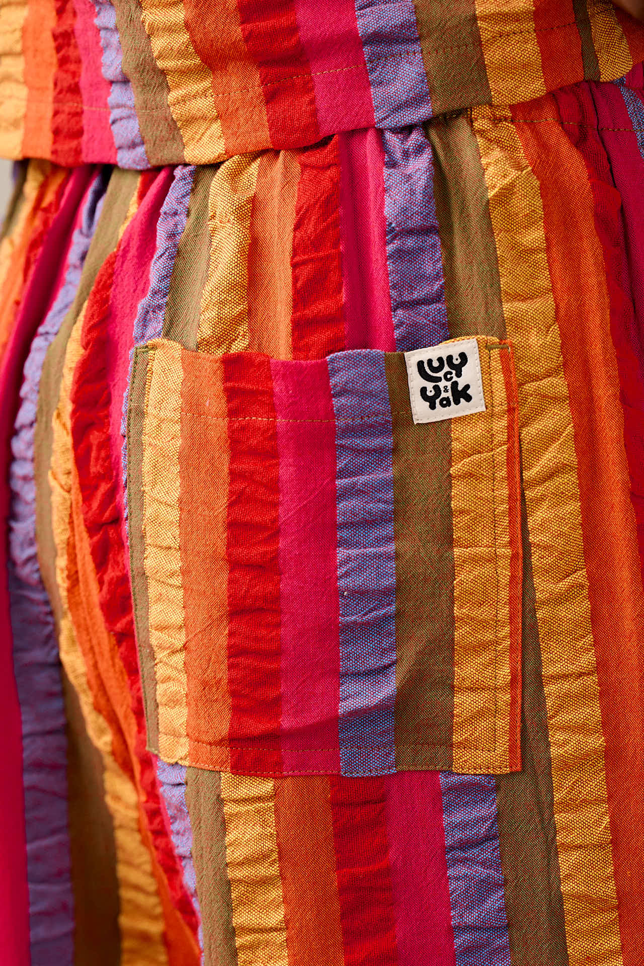 Norris - Wide Leg Cotton Trousers in Wide Rainbow Stripe - Image 3