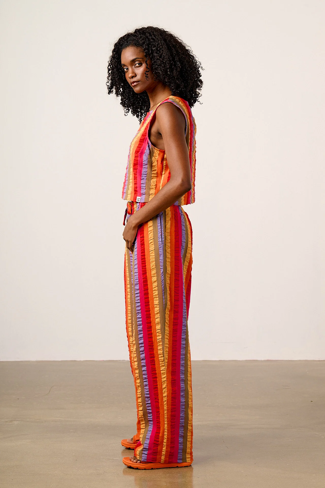 Norris - Wide Leg Cotton Trousers in Wide Rainbow Stripe - Image 4