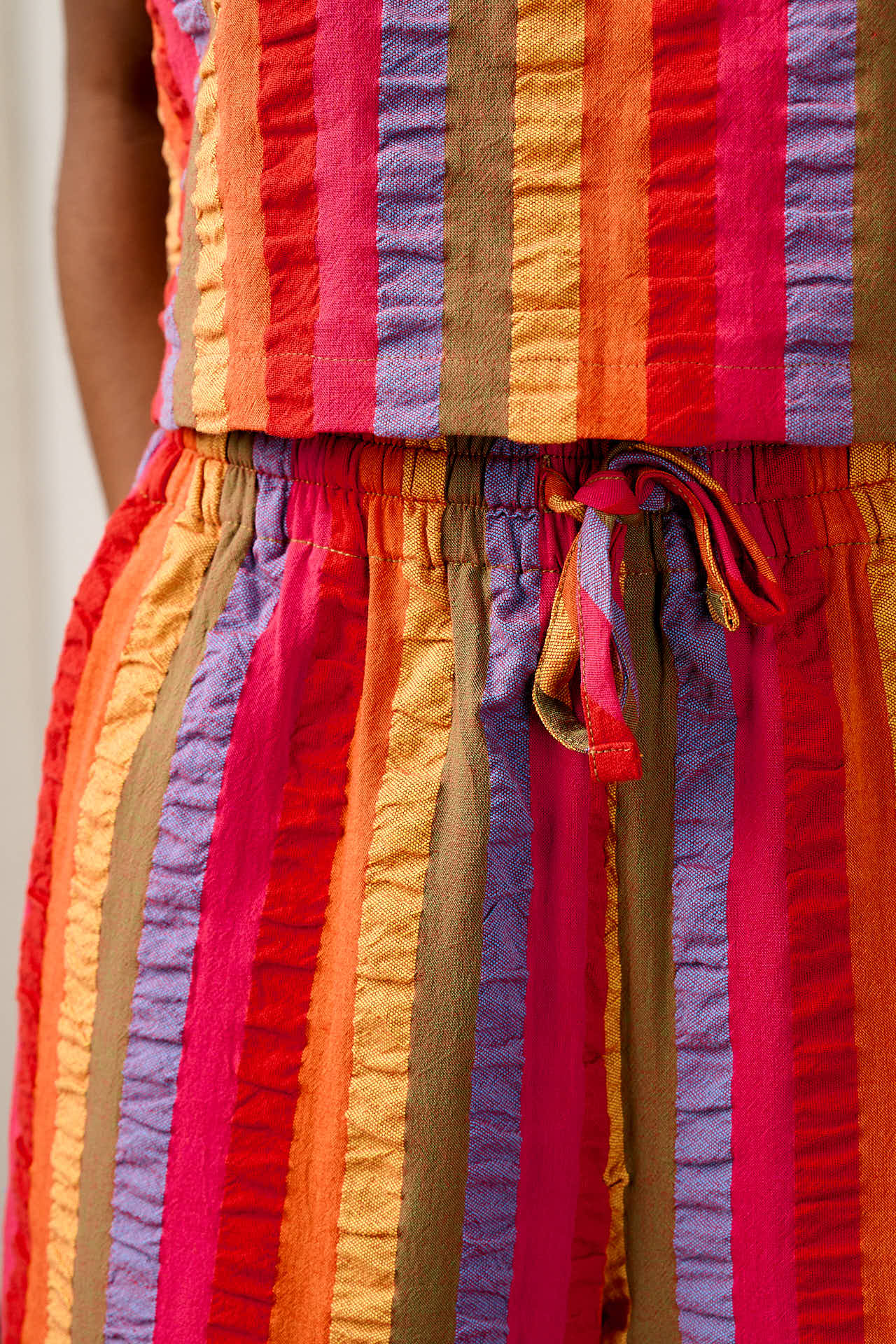 Norris - Wide Leg Cotton Trousers in Wide Rainbow Stripe - Image 5