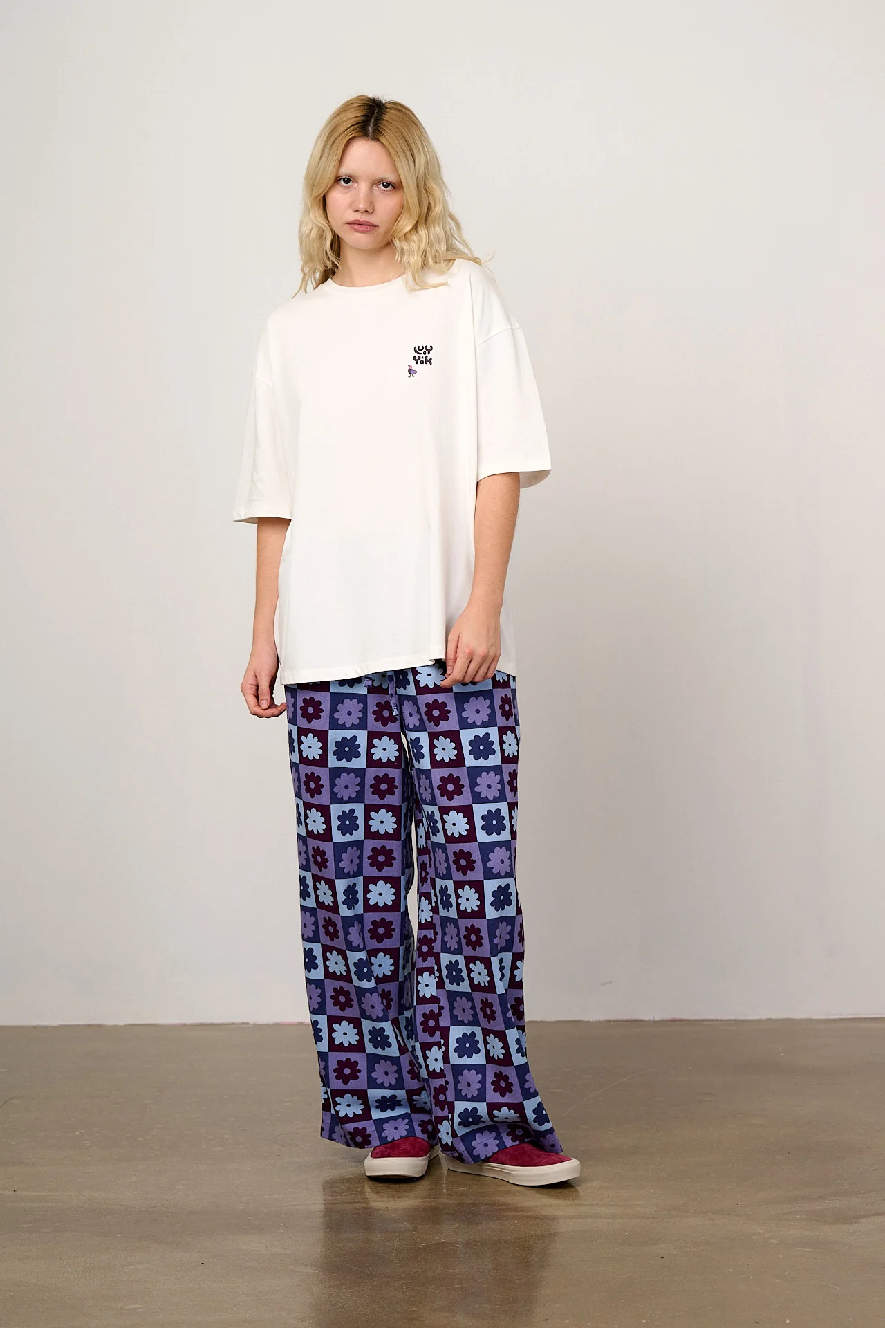 Norris - Wide Leg Cotton Trousers in Delano Checkerboard - Image 3