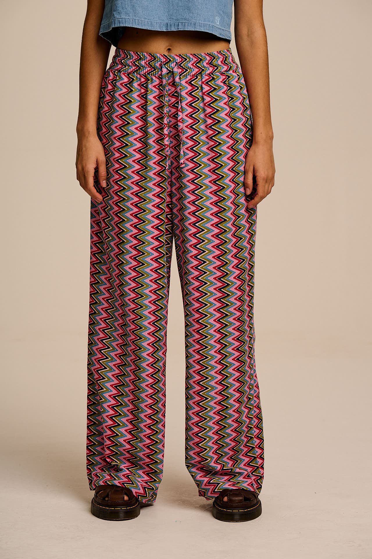 Norris - Wide Leg Cotton & Viscose Trousers in Zig Zag Stripe - Image 3