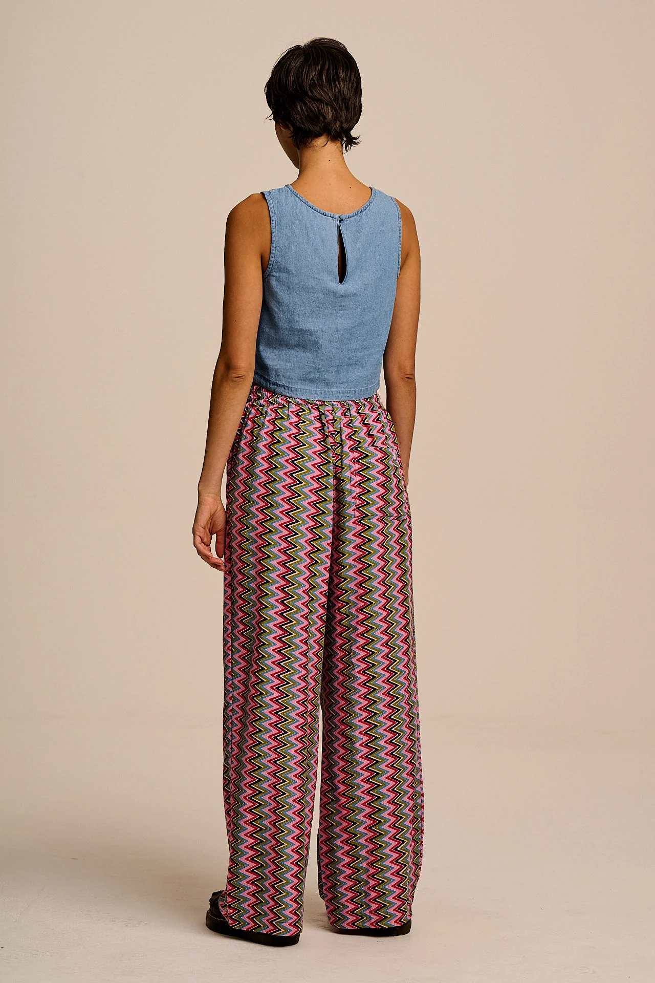 Norris - Wide Leg Cotton & Viscose Trousers in Zig Zag Stripe - Image 5