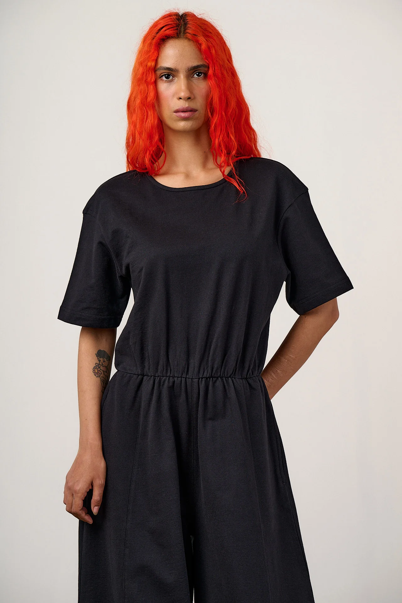 Nova - Barrel Leg Cotton Jersey Jumpsuit in Black - Image 3