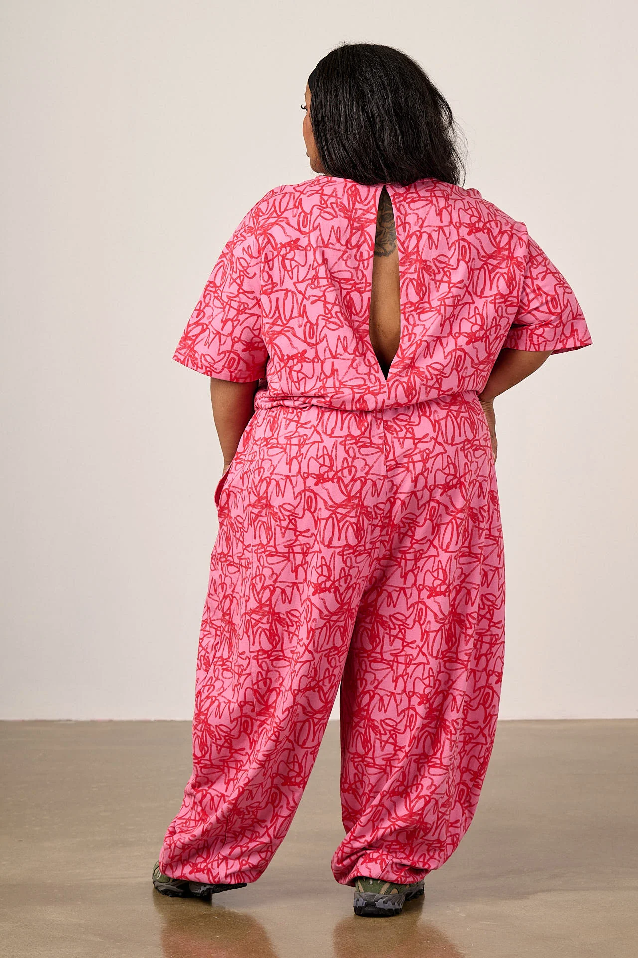 Nova - Barrel Leg Cotton Jersey Jumpsuit in Pink Graffiti - Image 6