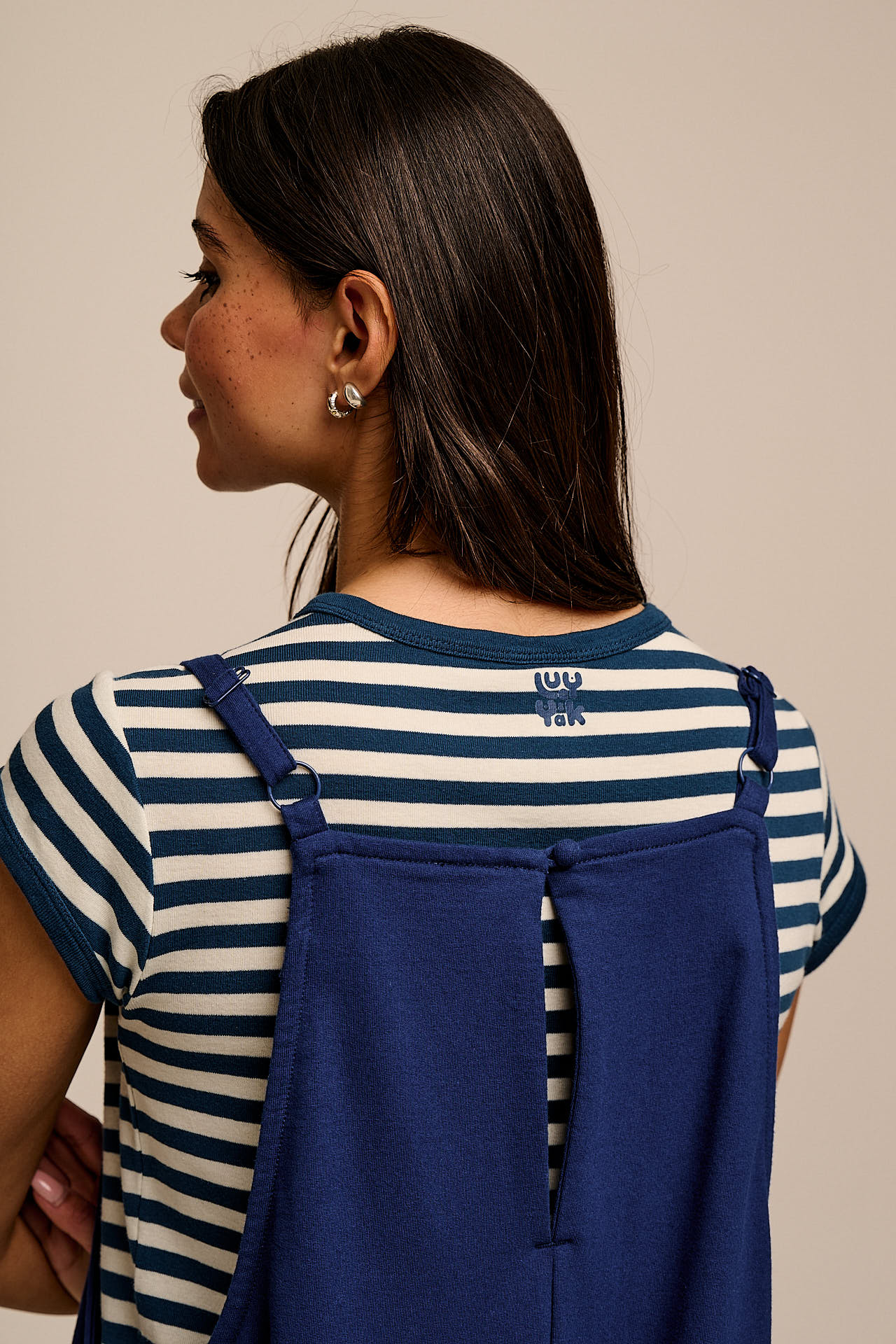 Oaxaca - Cotton Jersey Barrel Leg Dungarees in Navy - Image 3