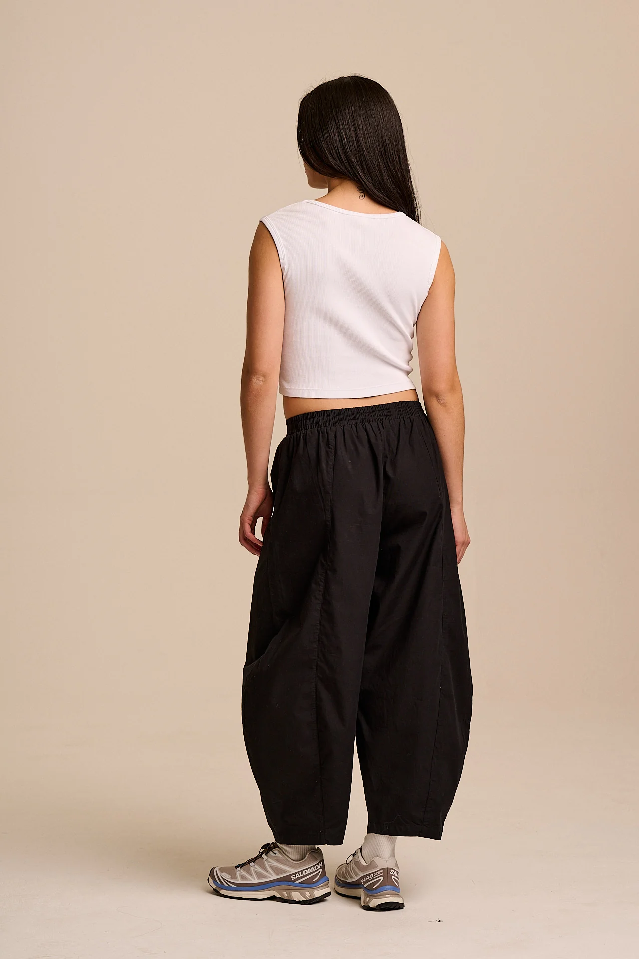 Obregon - Barrel Leg Cotton Trousers in Black - Image 5