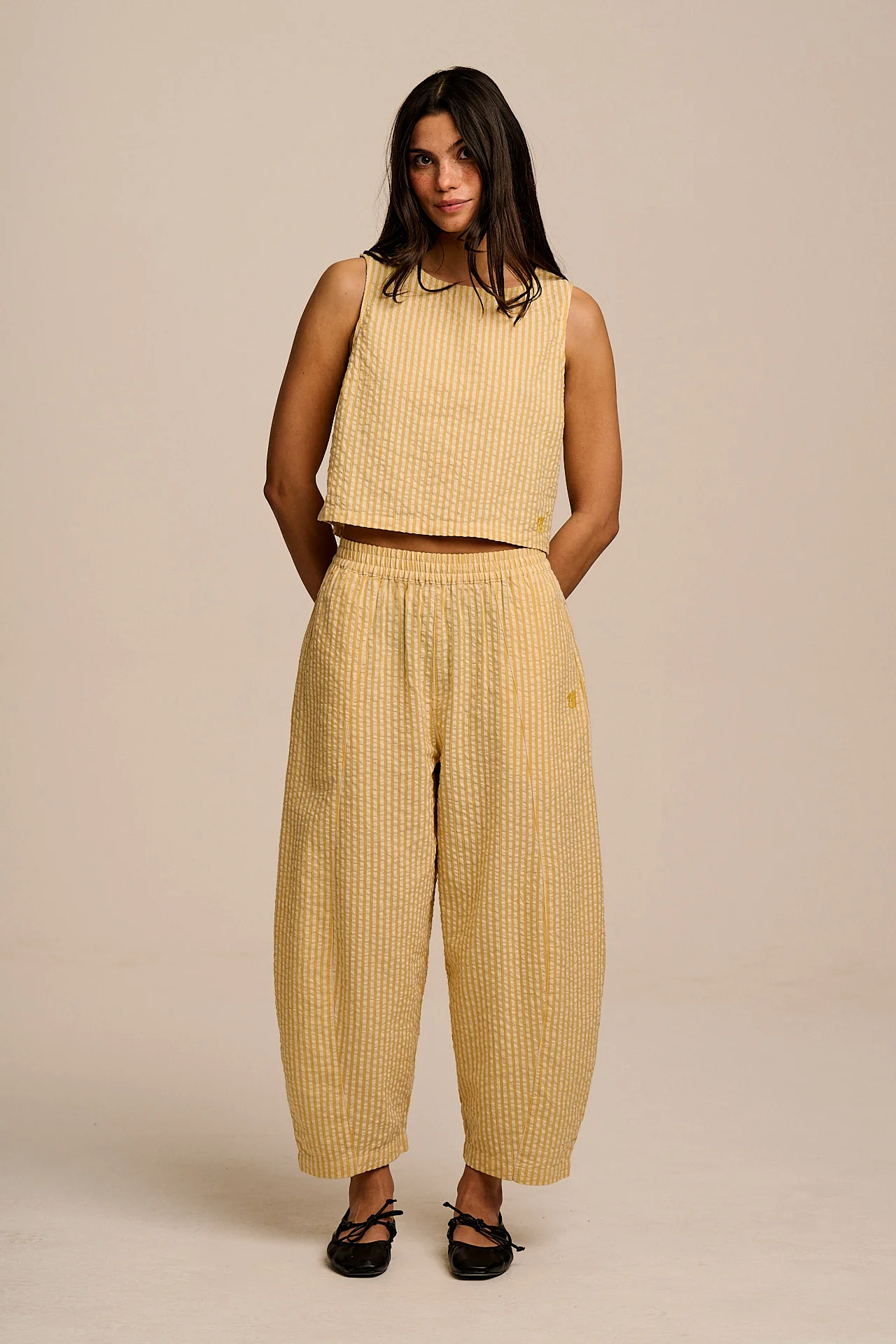 Obregon - Barrel Leg Cotton Trousers in Yellow Stripe - Image 3